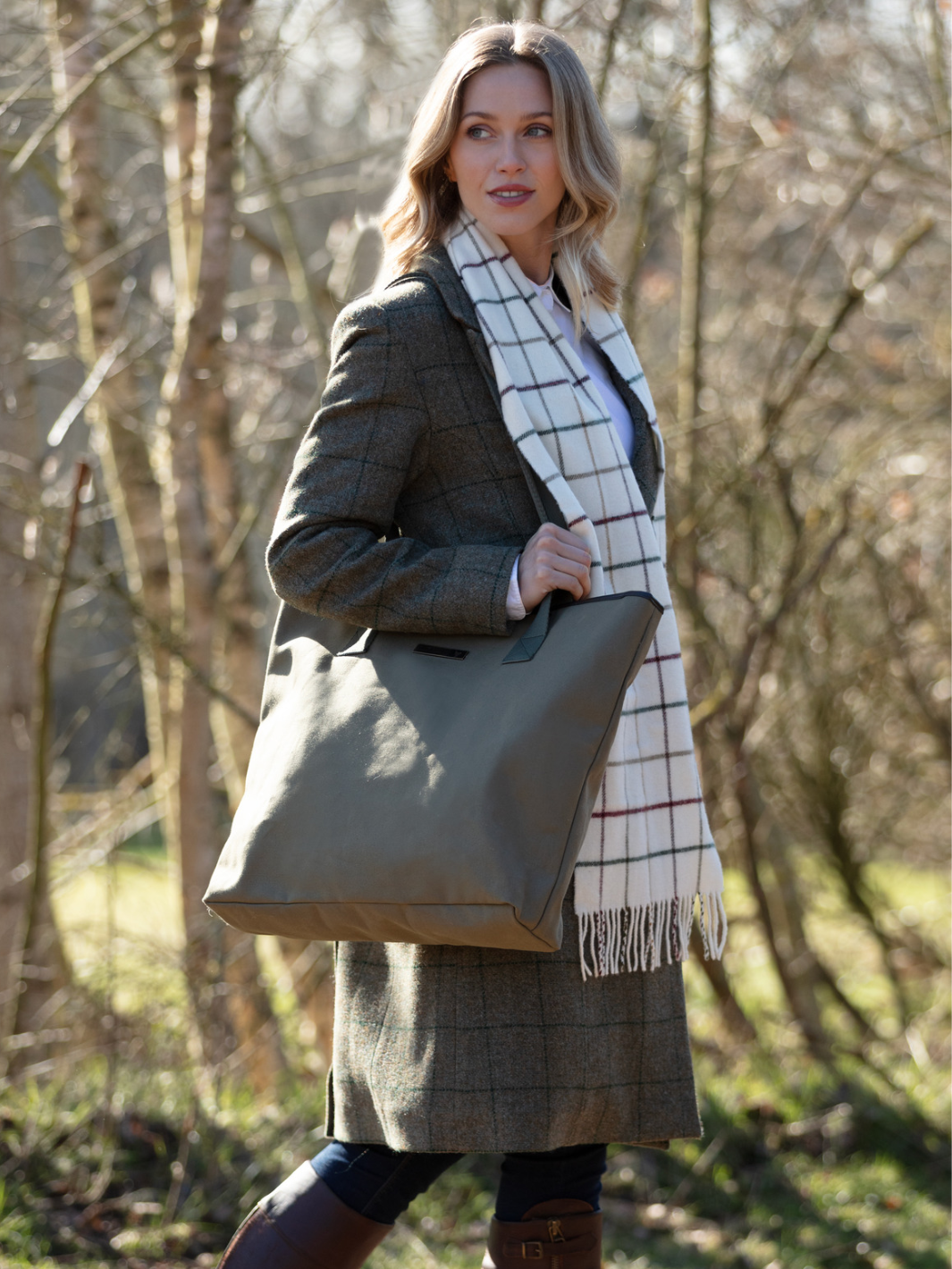 Khaki Green Cotton Canvas Large Shopper Tote Bag with Olive Green Straps