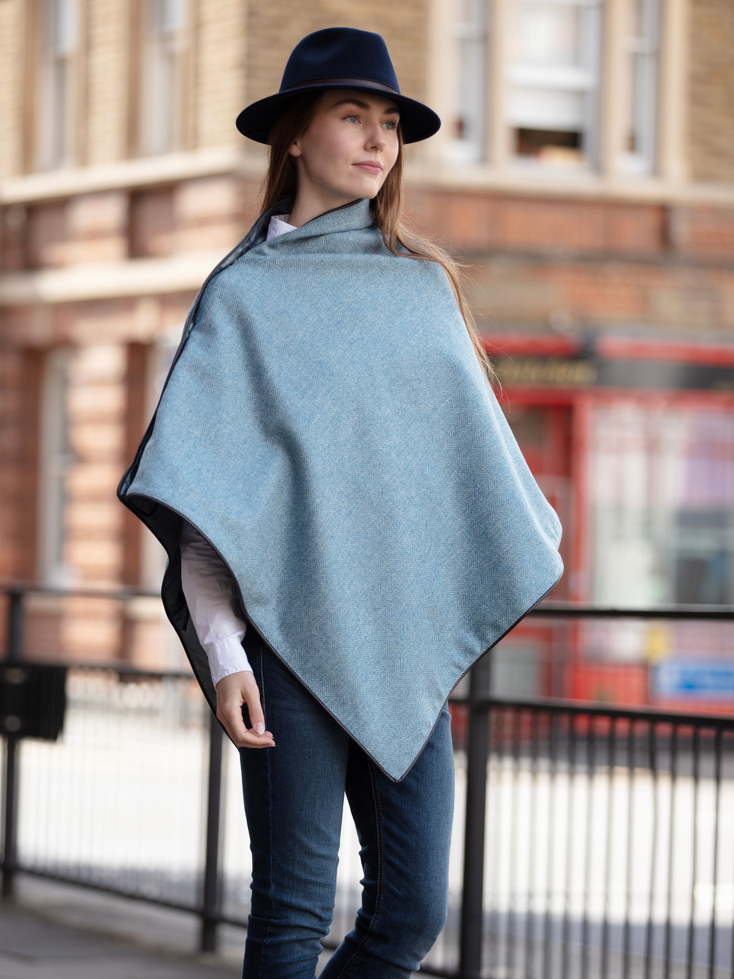Tweed Shawl - Blue Herringbone
