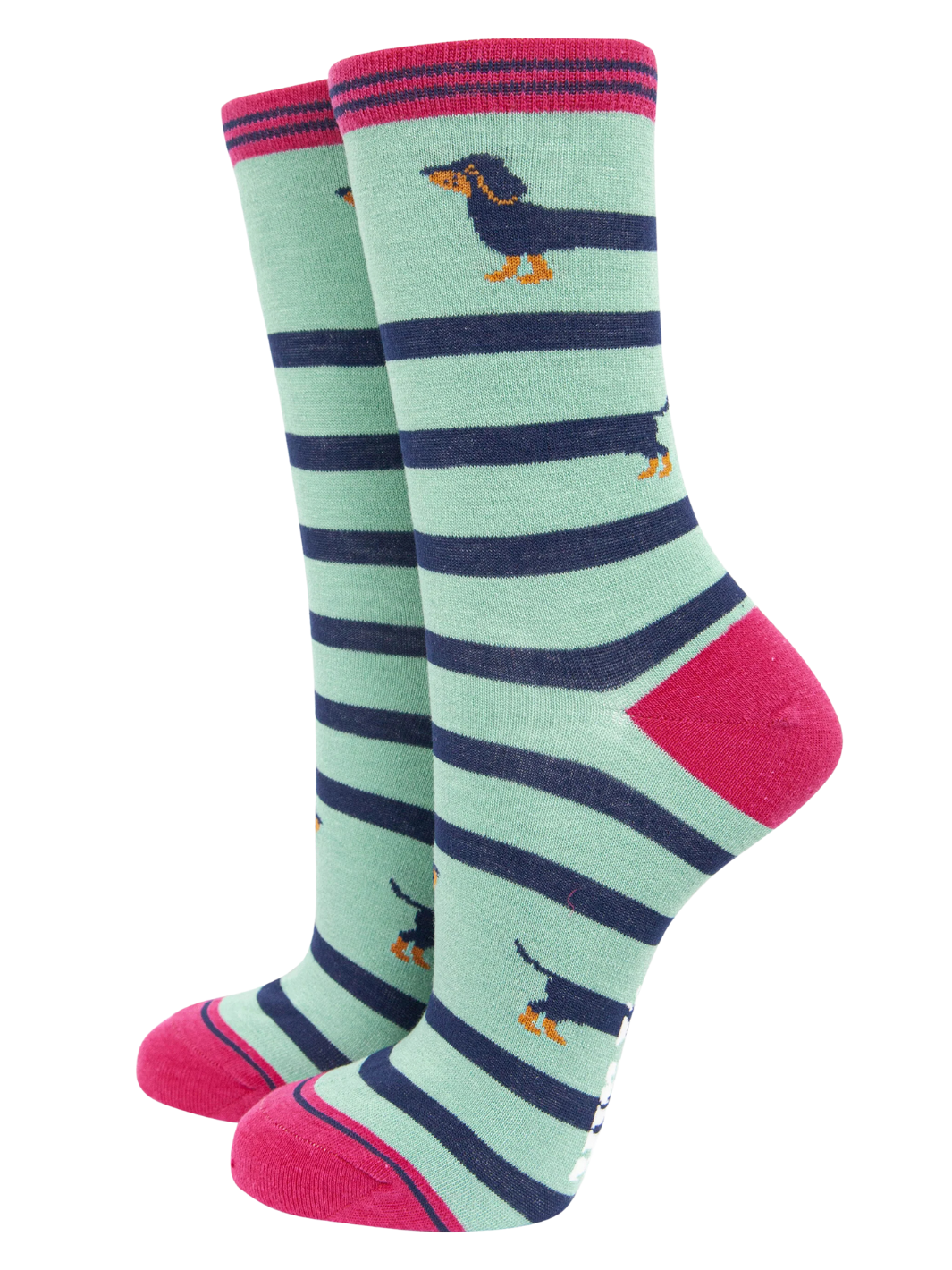 Sausage Dog Sock | Bamboo ankle socks with colourful stripes and sausage dog prints