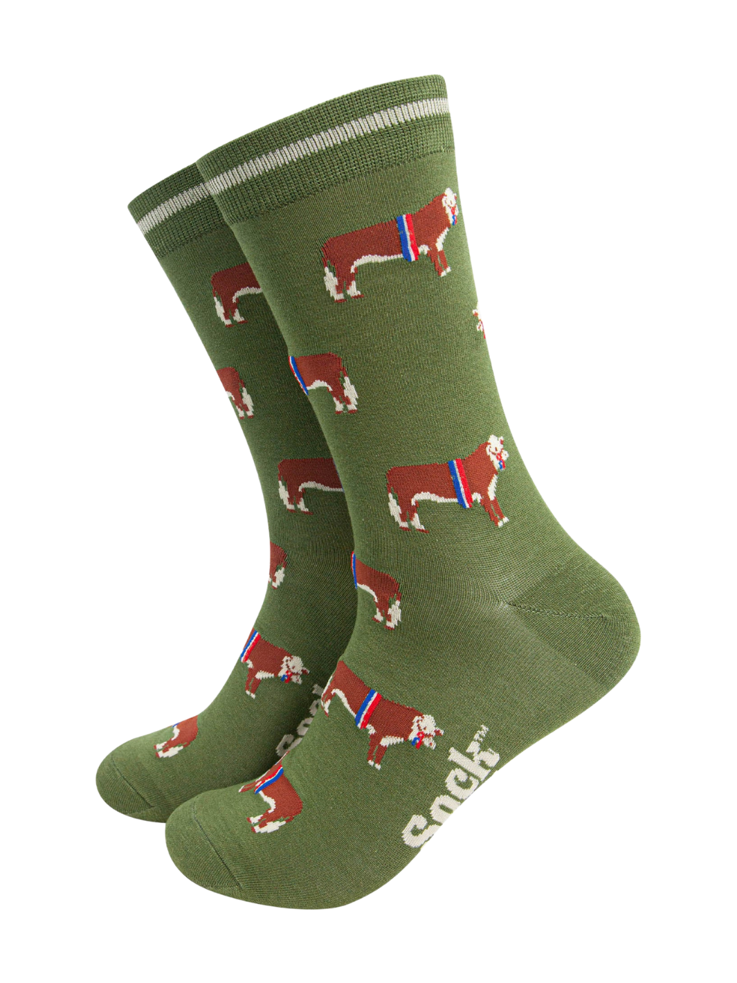 Hereford Bull Bamboo Socks | Countryside socks with cattle design and striped cuff