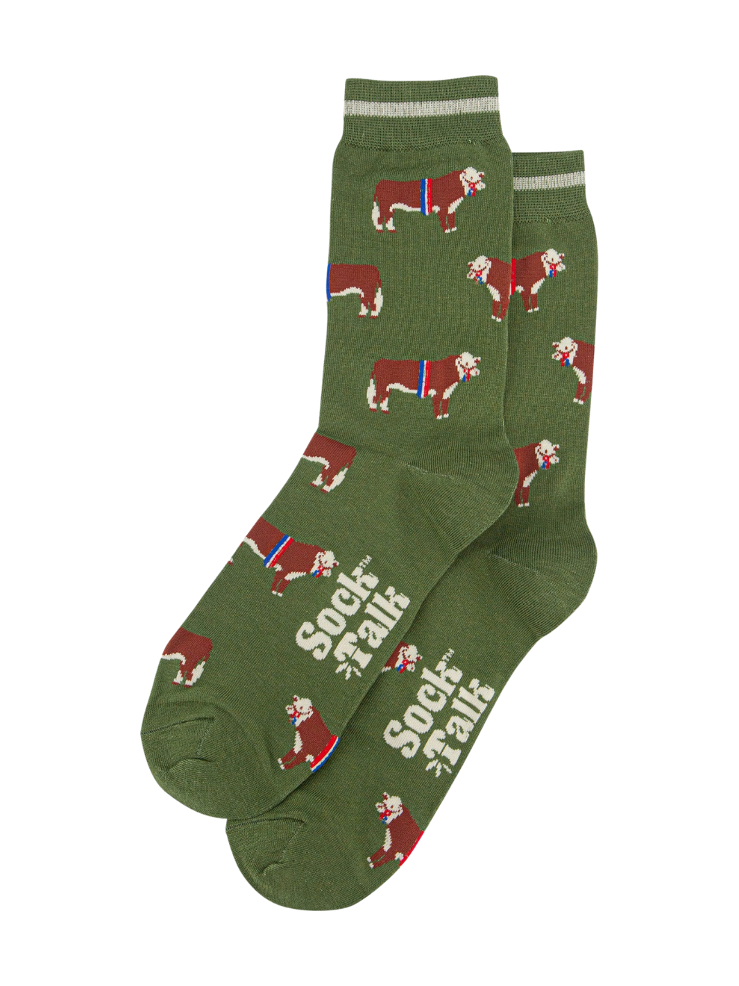 Hereford Bull Bamboo Socks | Countryside socks with striped cuff and cattle design