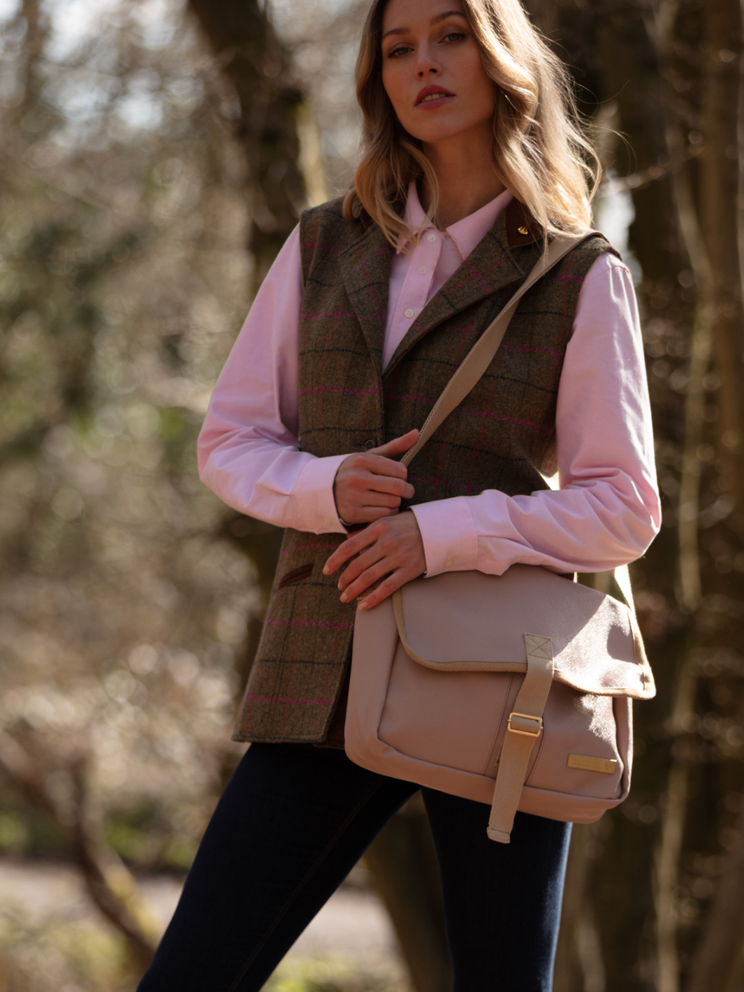 Pink PVC Vegan Leather Cartridge Satchel Bag with Cream Strap and Buckle