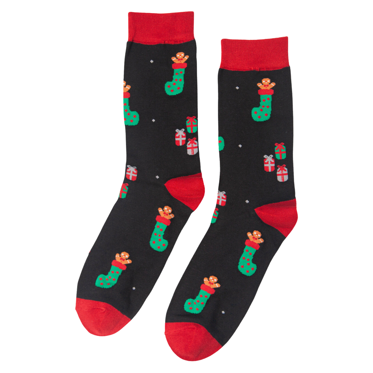 Black Red Men's Christmas Stocking Print Bamboo Socks