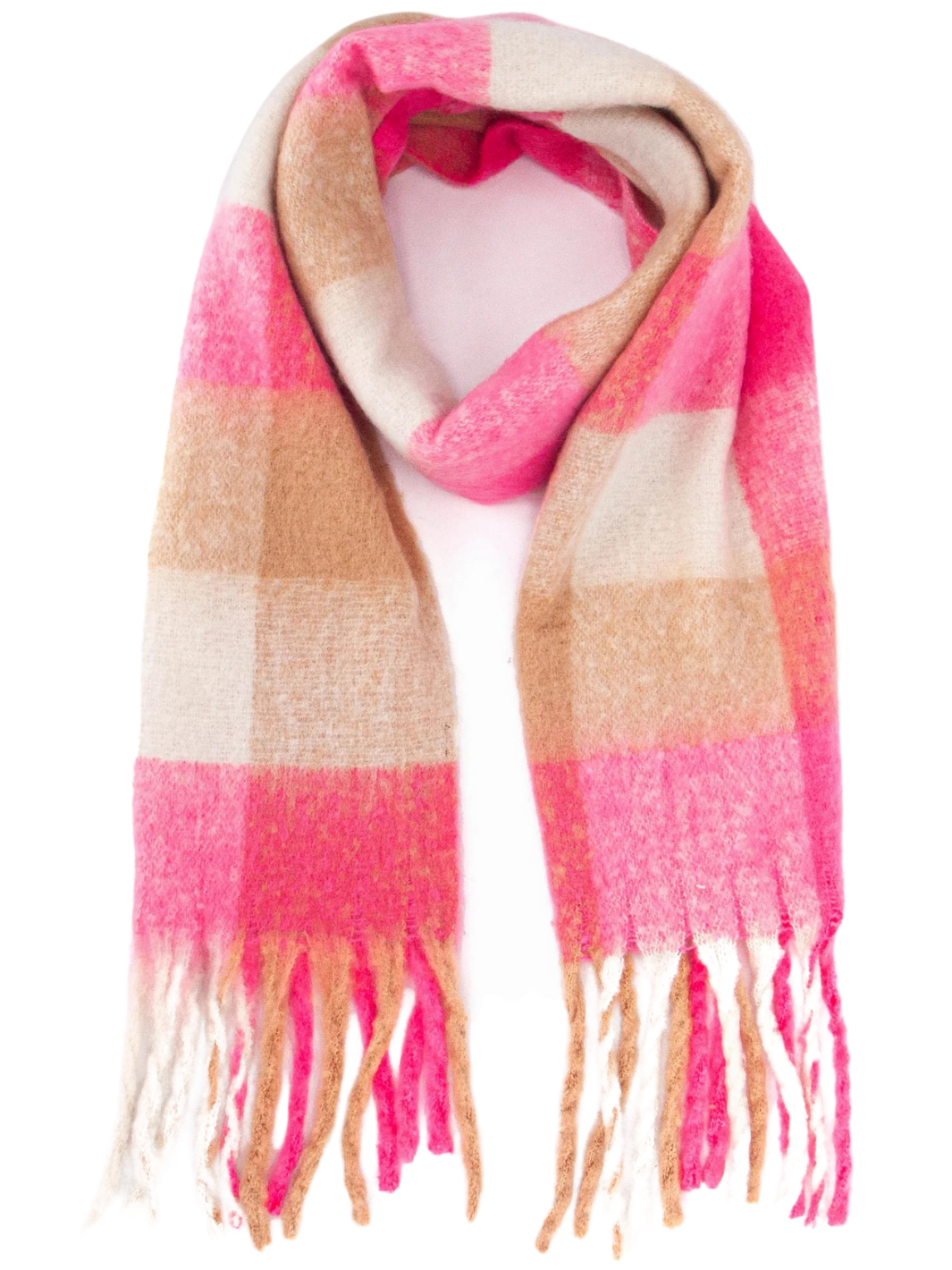 Pink Heavyweight Check Print Scarf
