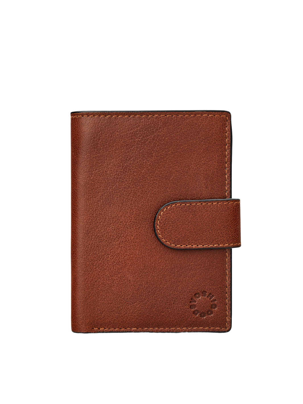 Men’s Leather Wallet | Tan brown leather wallet with press-stud tab, stitched edging and subtle embossed logo