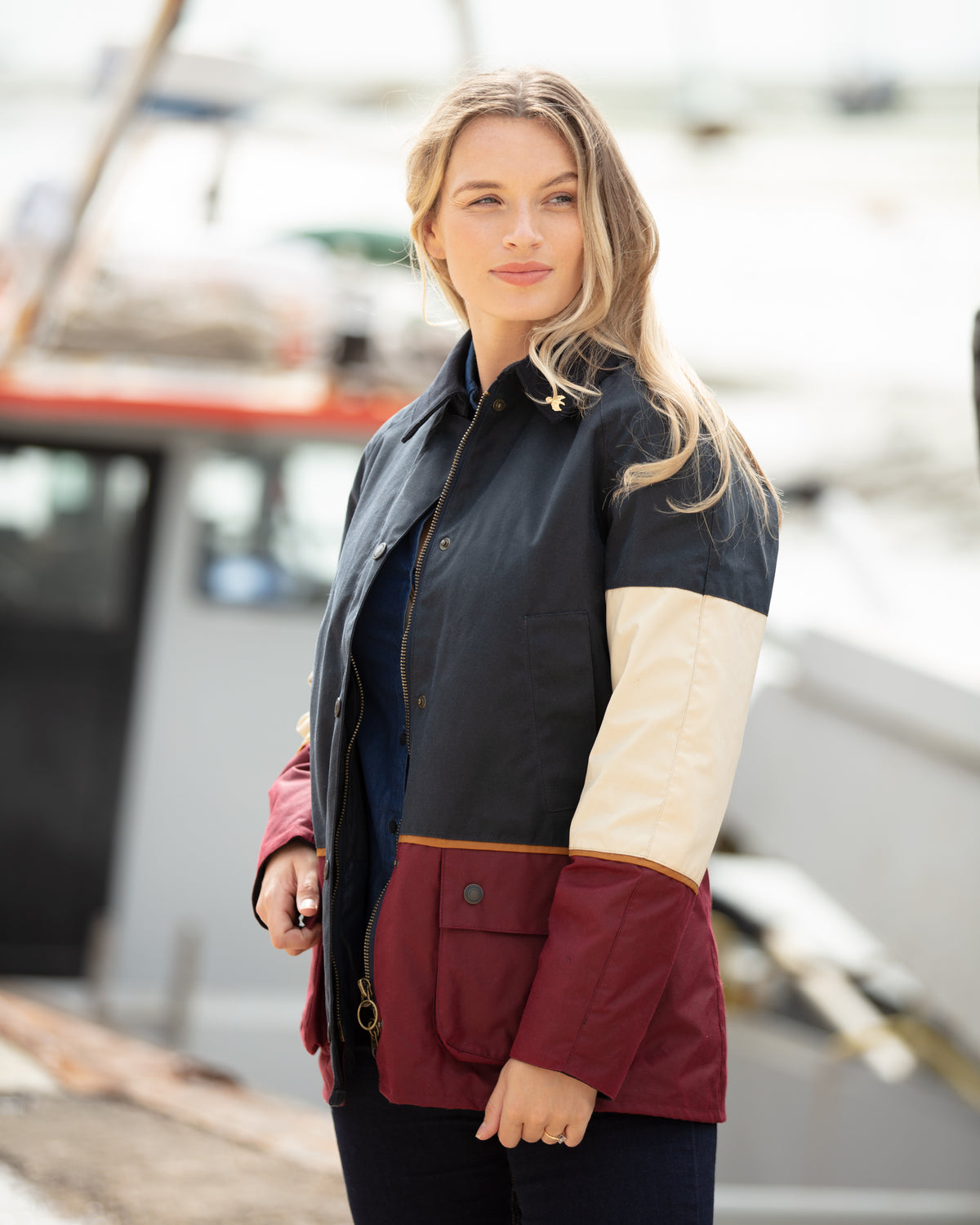 Ladies Landowner Tri-Colour Wax Walking Jacket - Coastal - John Partridge & Co