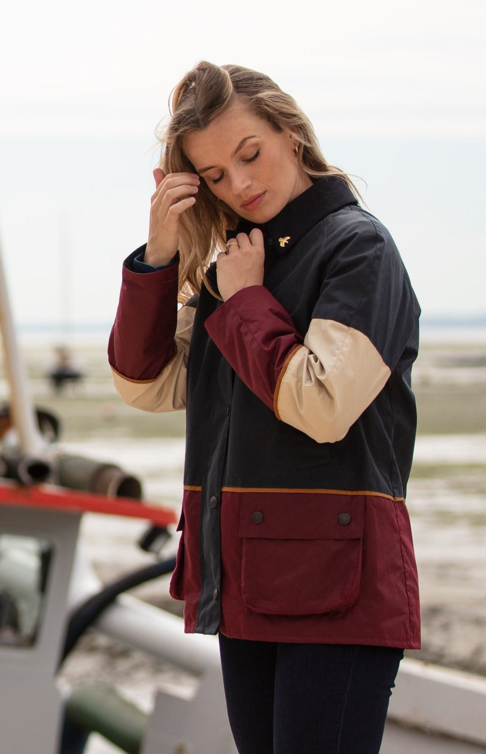 Ladies Landowner Tri-Colour Wax Walking Jacket - Coastal - John Partridge & Co