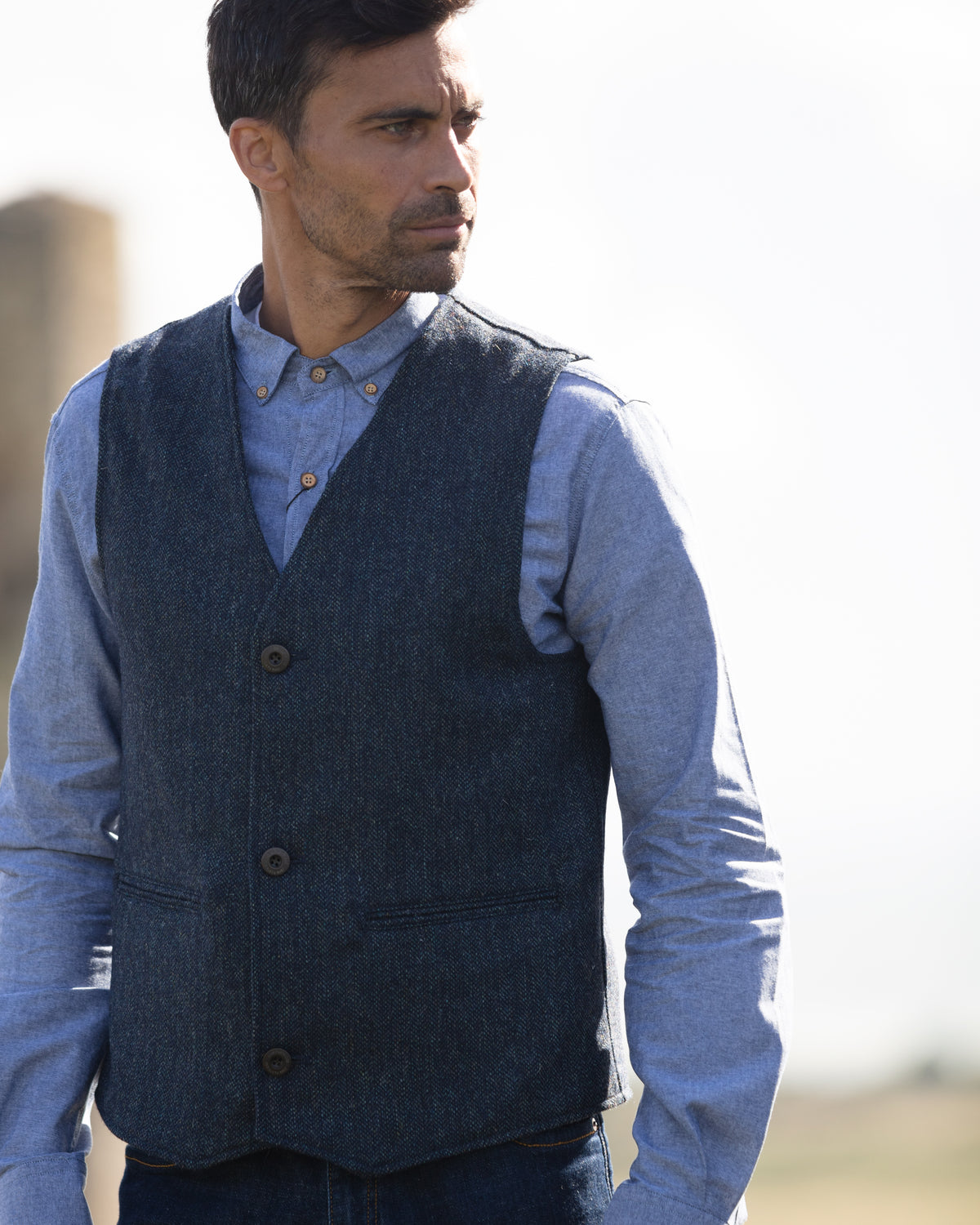 Stafford Tweed Waistcoat - Navy - John Partridge & Co