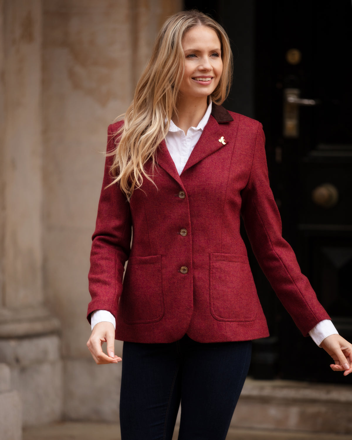 Ladies deep red tweed blazer - John Partridge