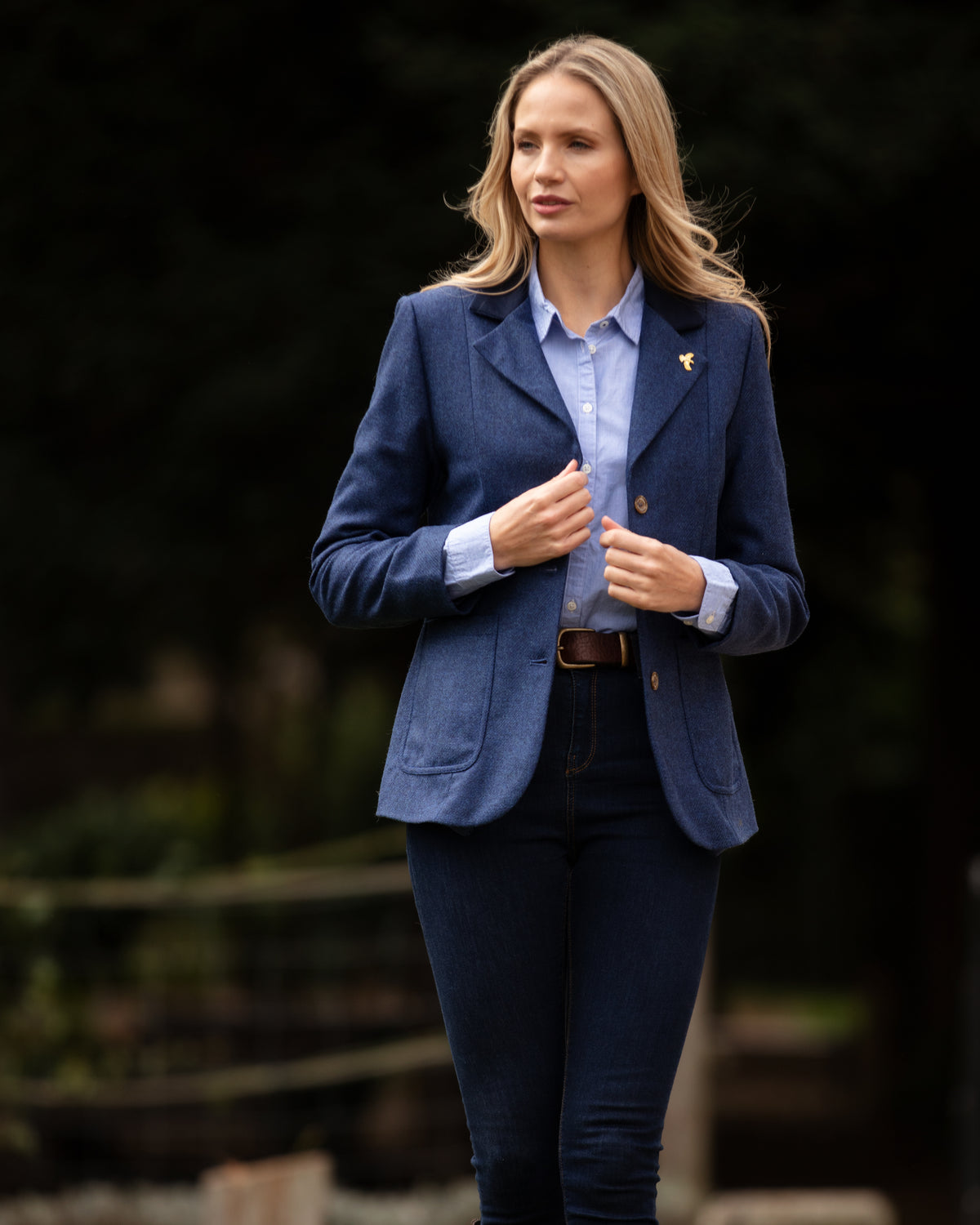 Ladies Royal Blue Tweed Blazer Jacket - Country Style