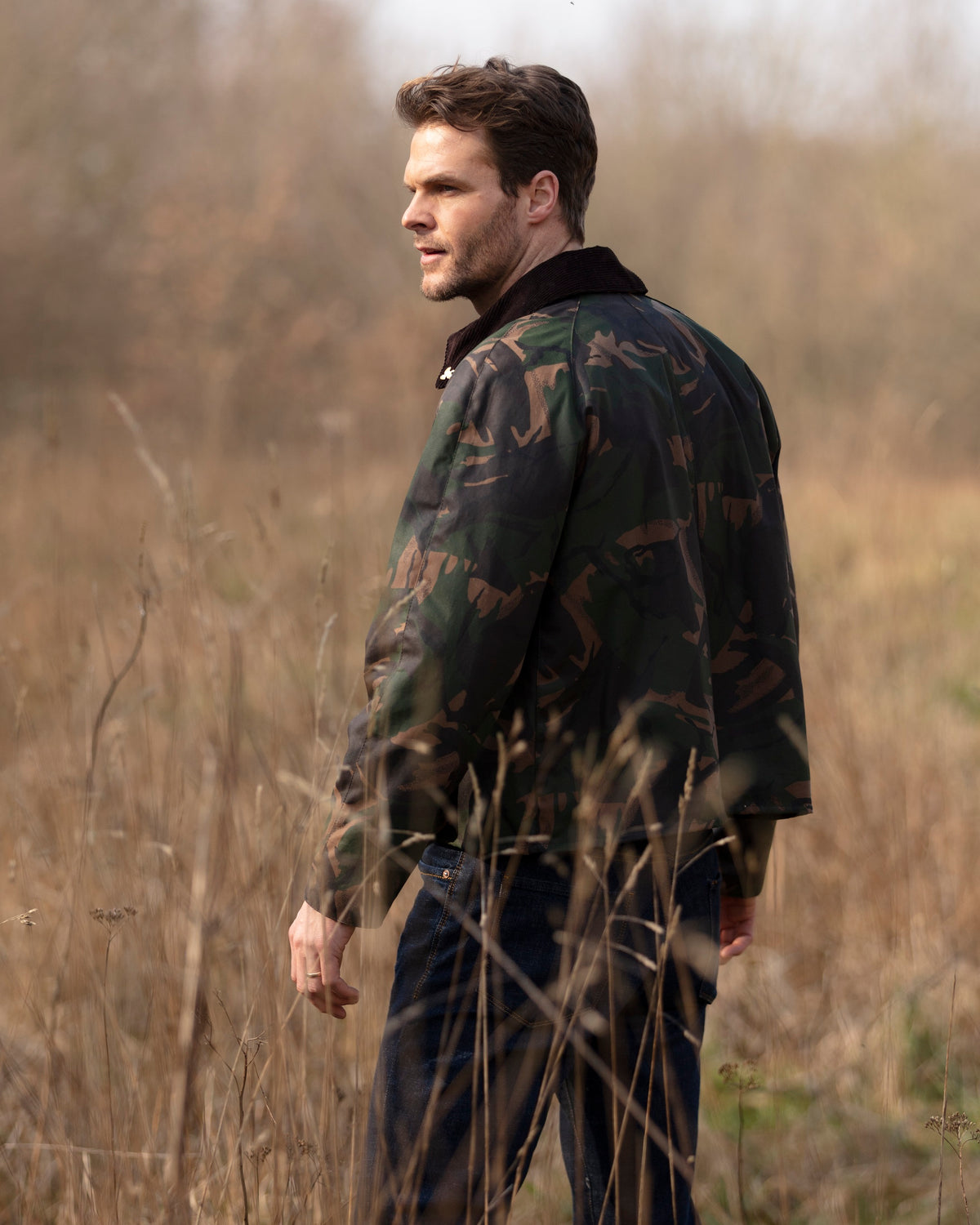 Landowner Short Wax Walking Jacket - Olive Camo | John Partridge