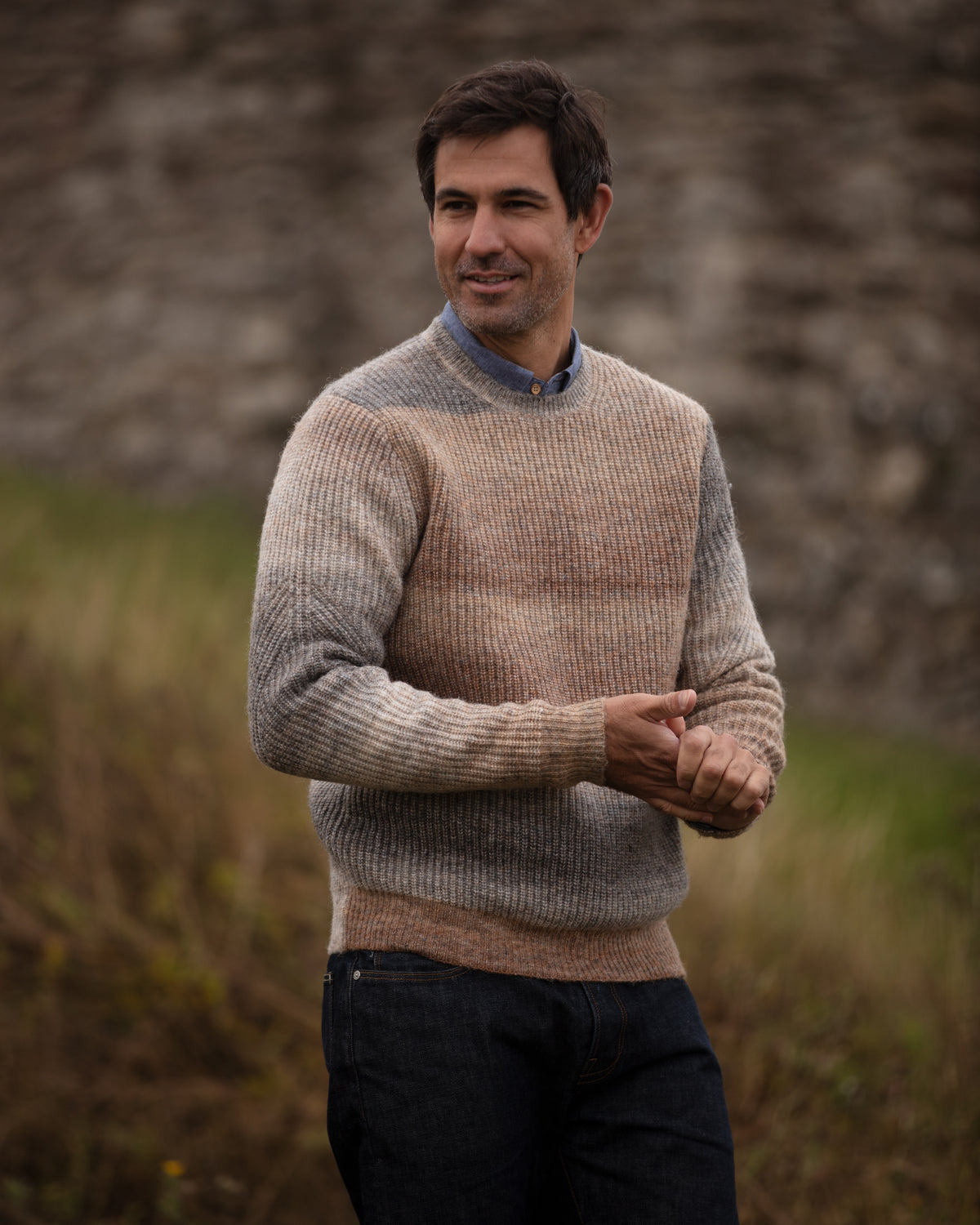 Ombre Eco Crew Neck - Brown Melange | John Partridge