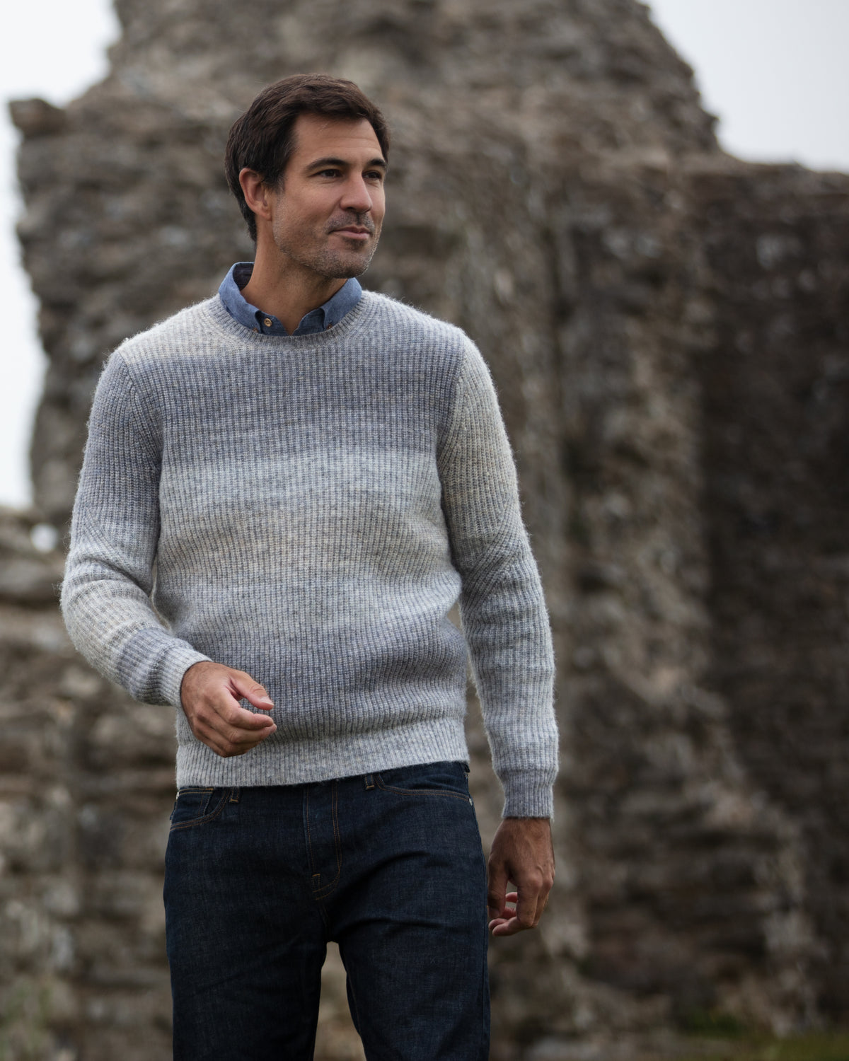Ombre Eco Crew Neck - Light Grey Melange | John Partridge