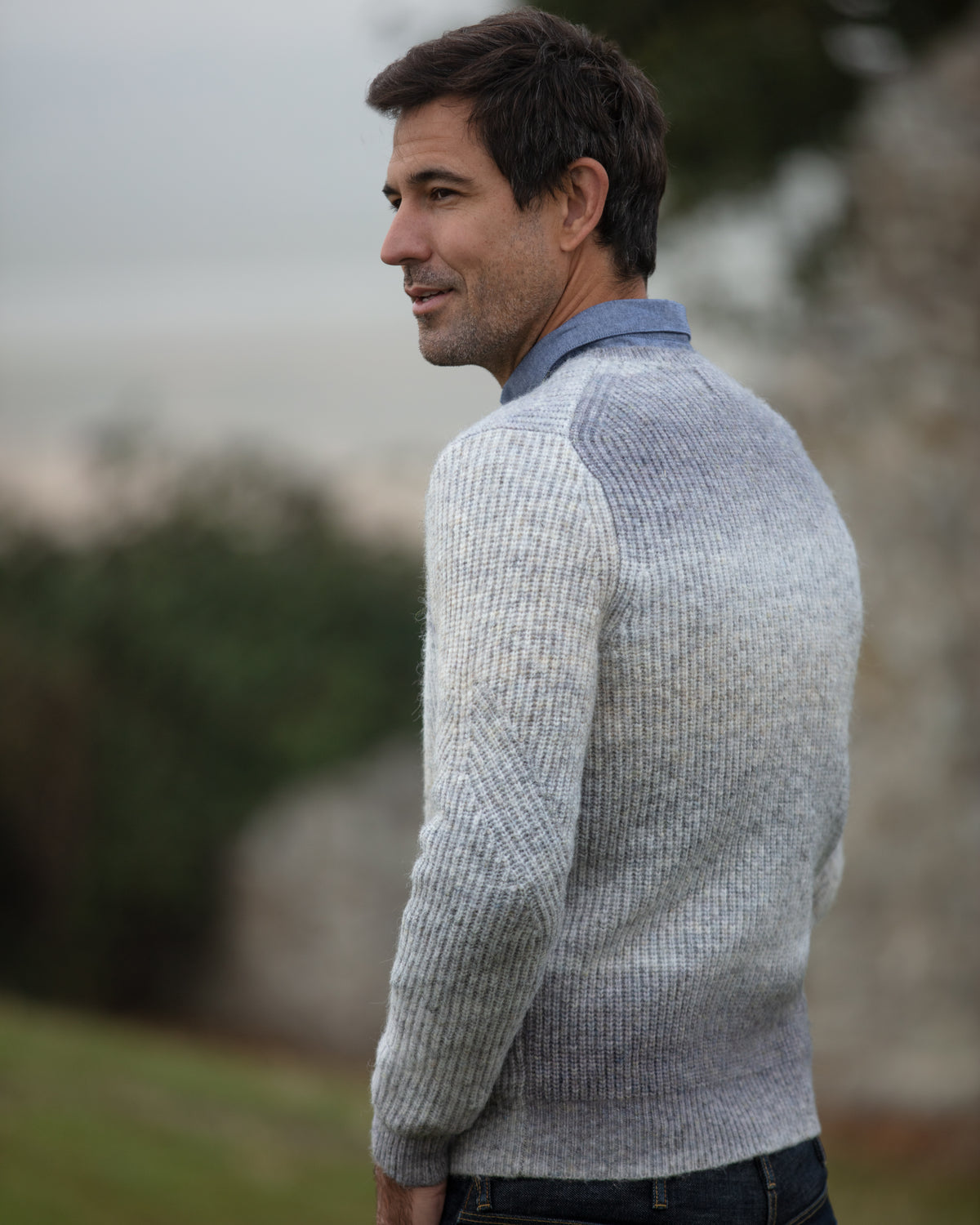 Ombre Eco Crew Neck - Light Grey Melange | John Partridge