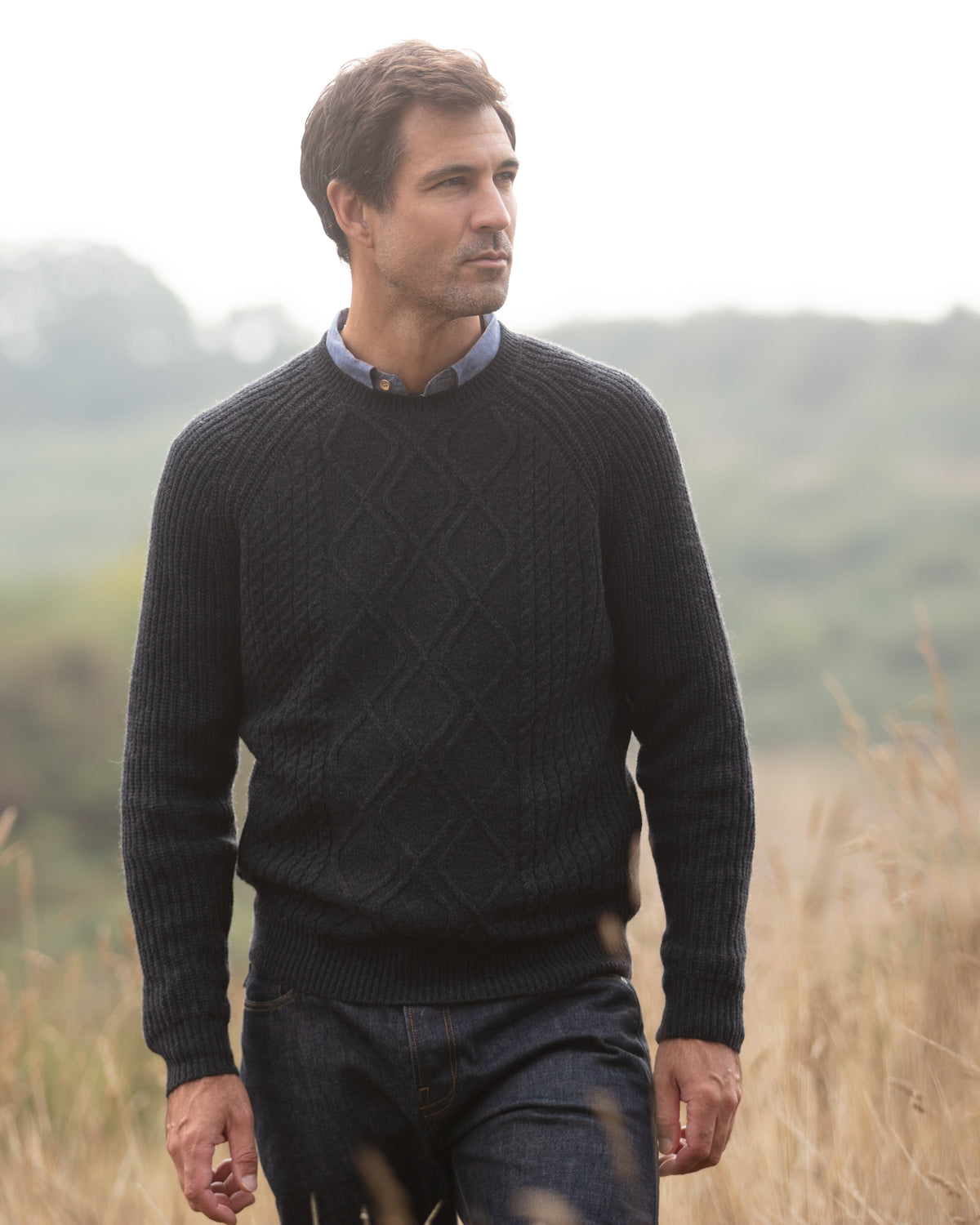 Diamond Panel Crew Neck Jumper Charcoal | John Partridge