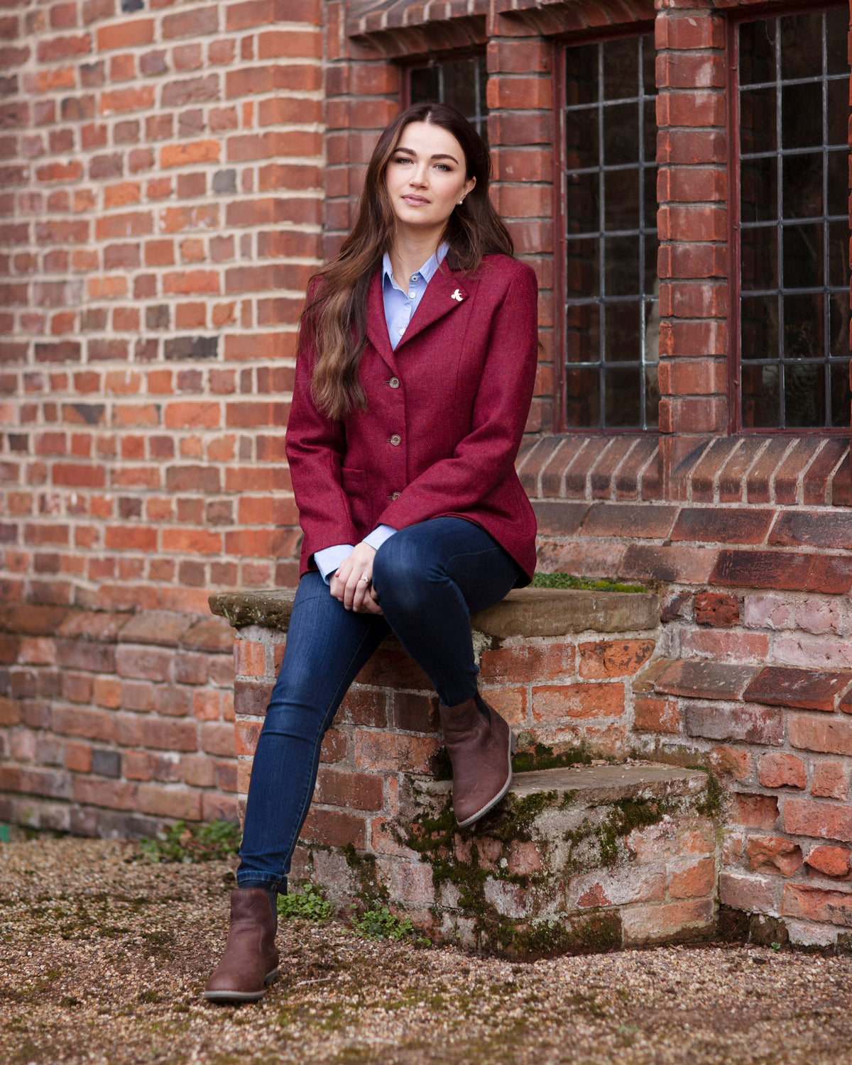 Womens Deep Red Tweed Blazer England