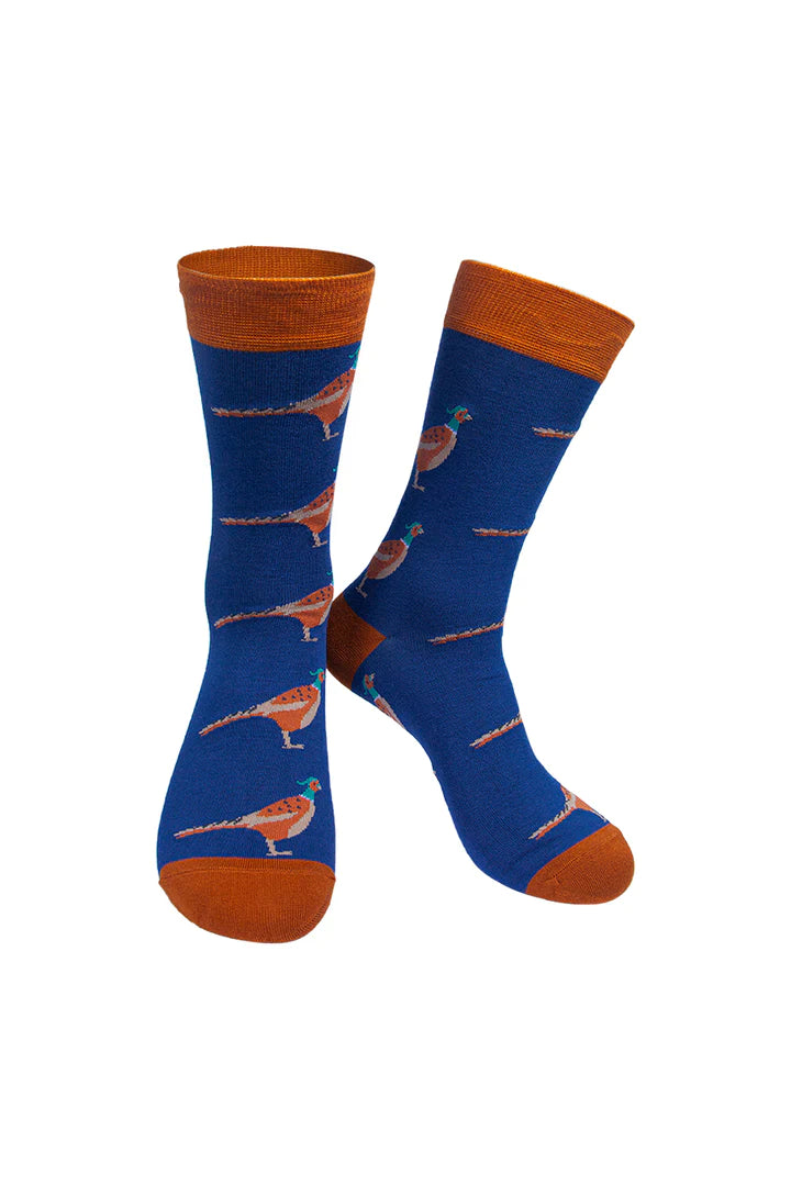 Navy Blue Pheasant Socks Bamboo Mix
