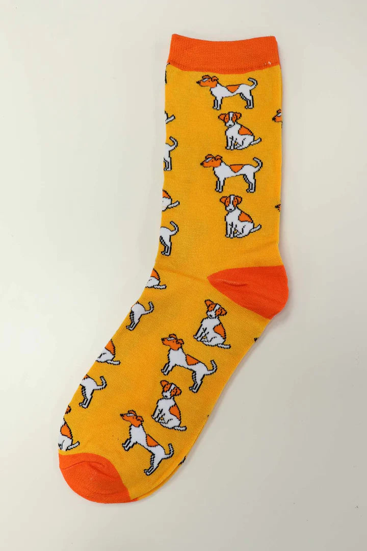 Mustard Jack Russell Dog Print Bamboo Mix Socks
