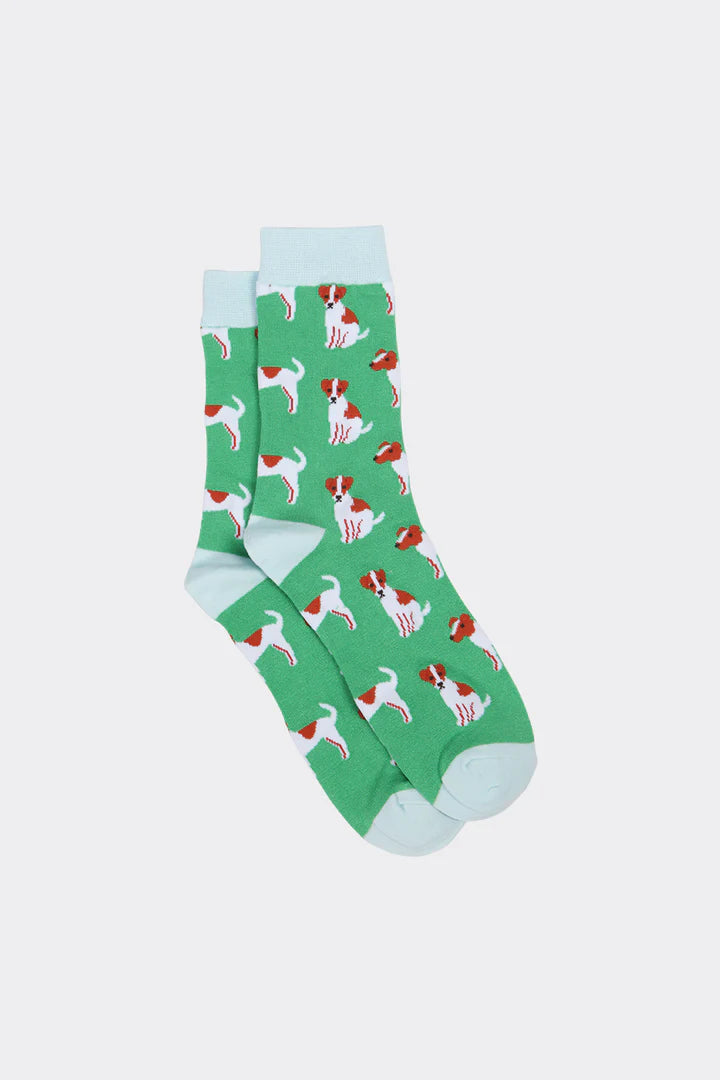 Green Jack Russell Dog Print Bamboo Mix Socks