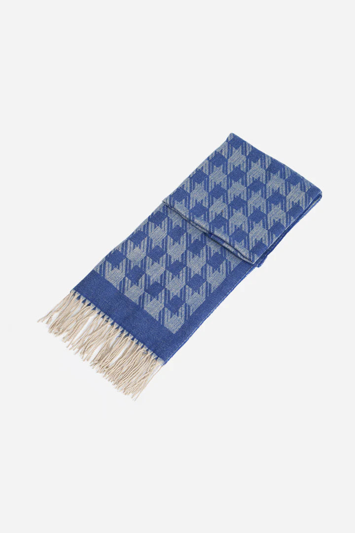 Royal Blue Houndstooth Blanket Scarf Tassels