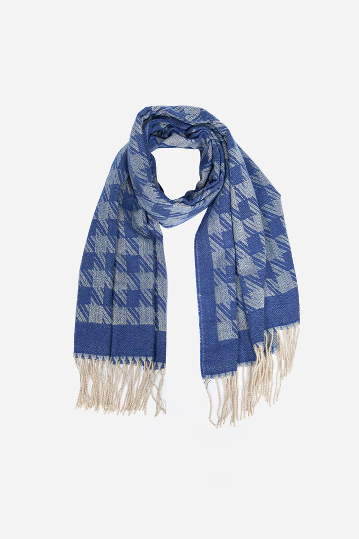 Royal Blue Houndstooth Blanket Scarf Tassels