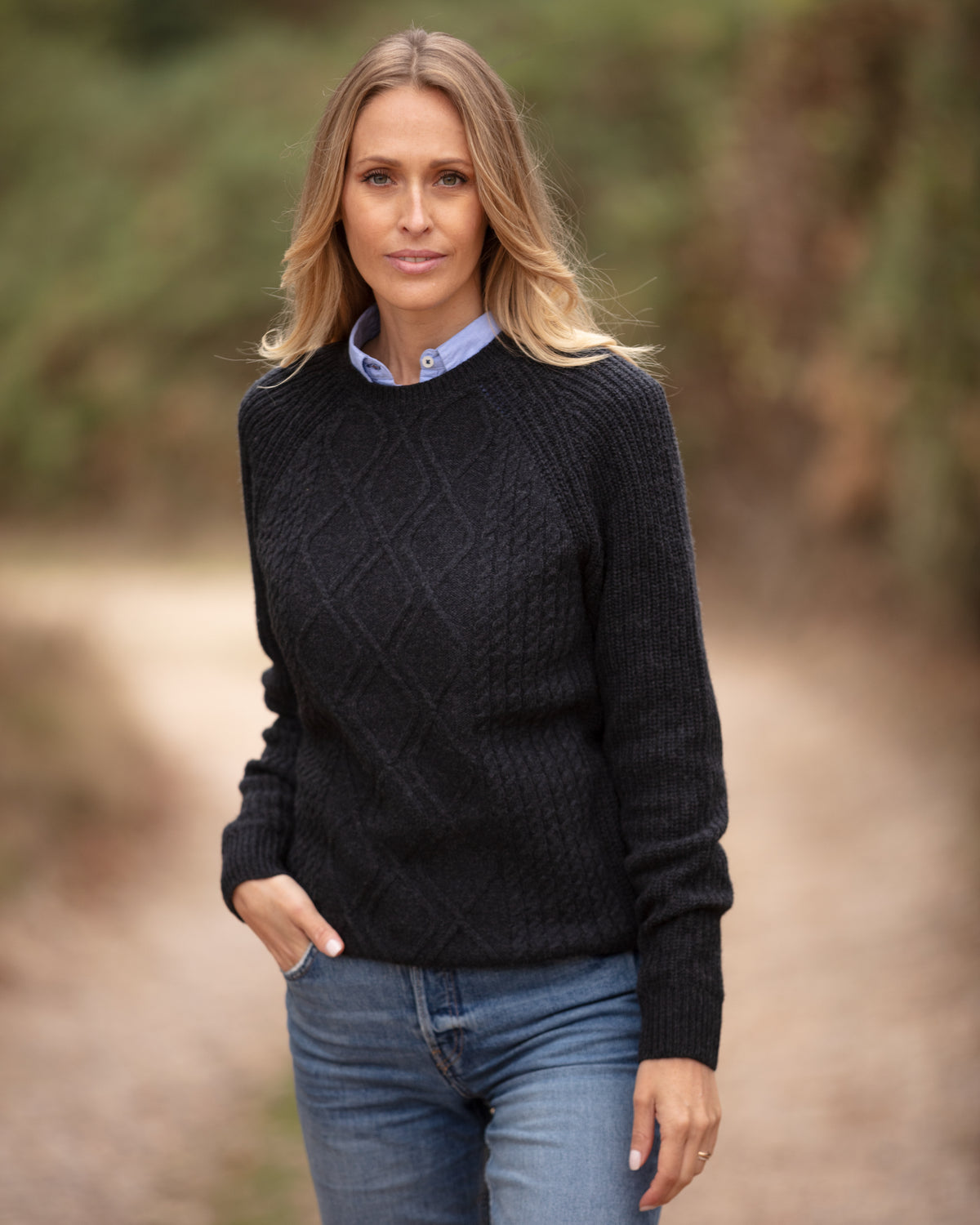 Diamond Panel Crew Neck Jumper Charcoal | John Partridge