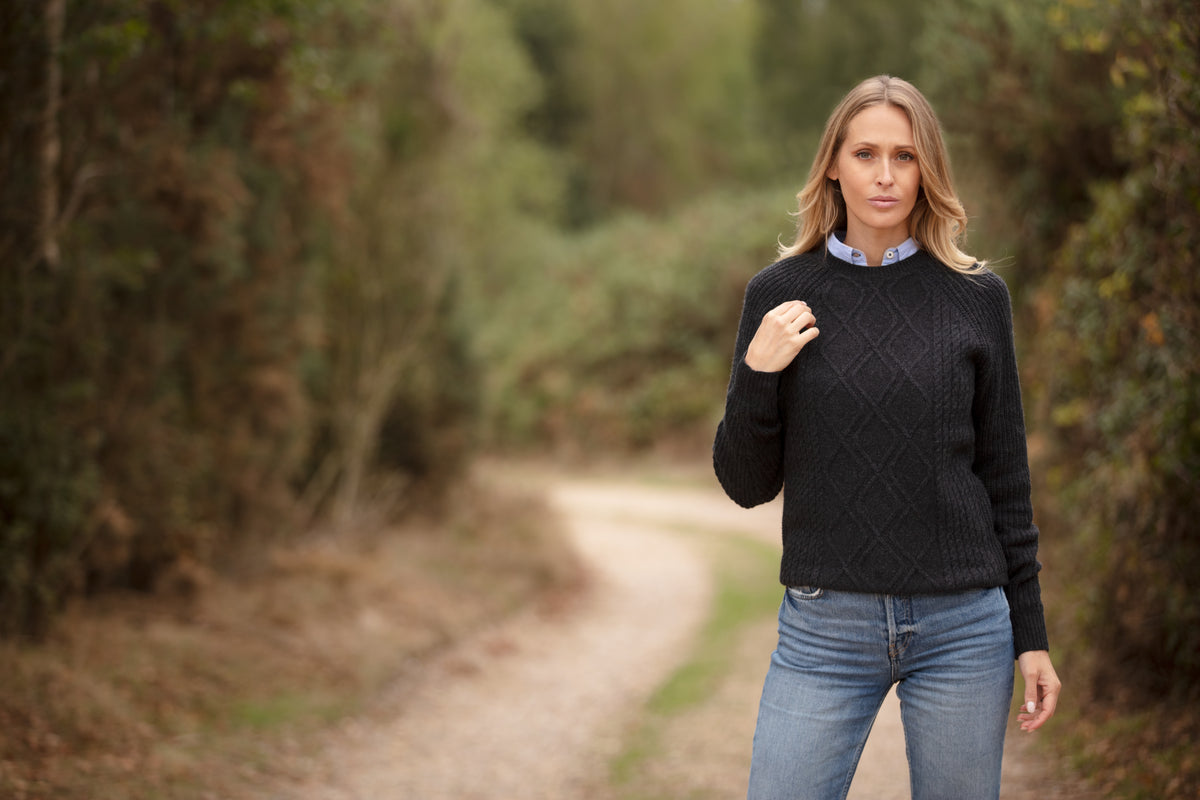 Diamond Panel Crew Neck Jumper Charcoal | John Partridge