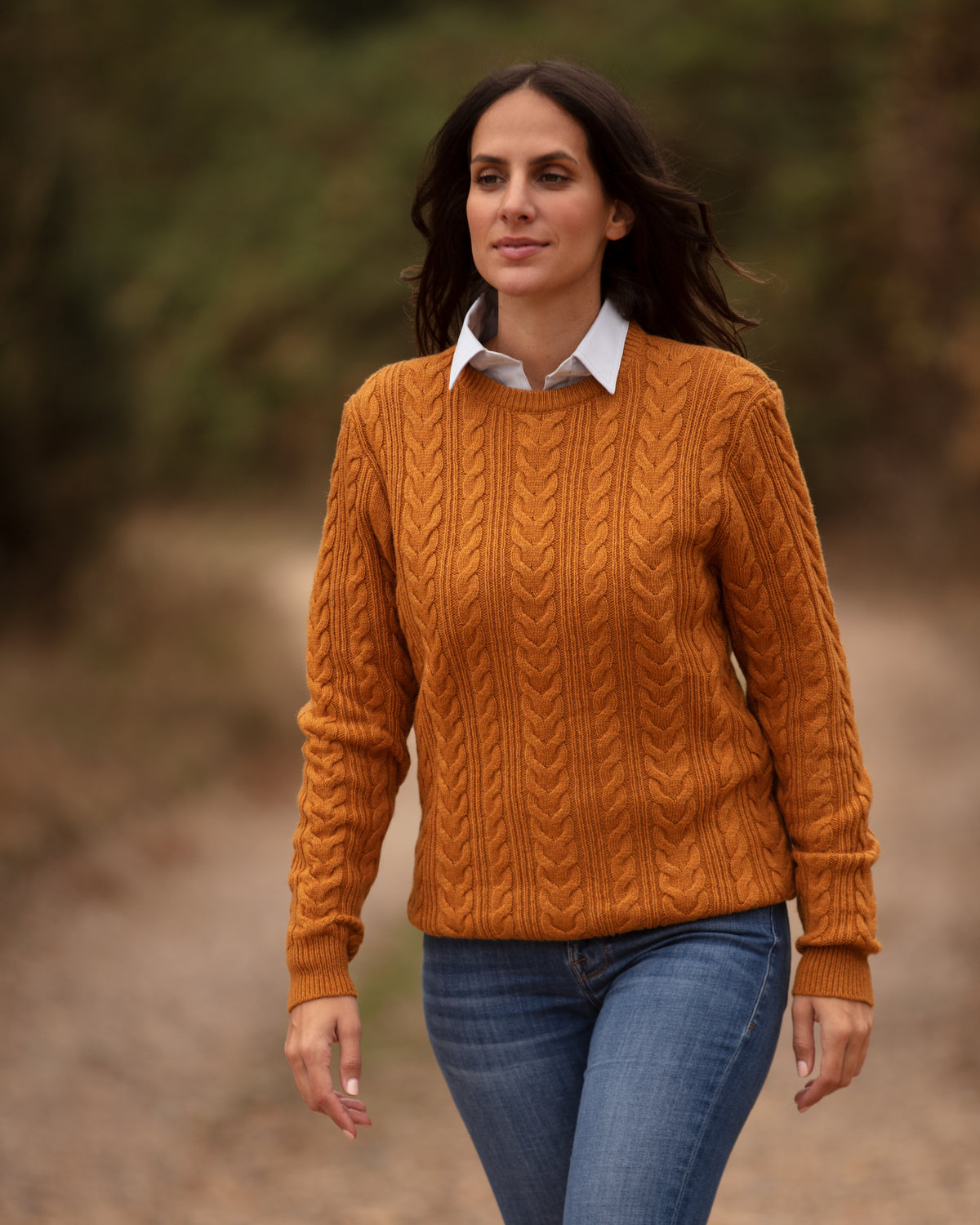 Herringbone Crew Neck Jumper - Mustard | John Partridge