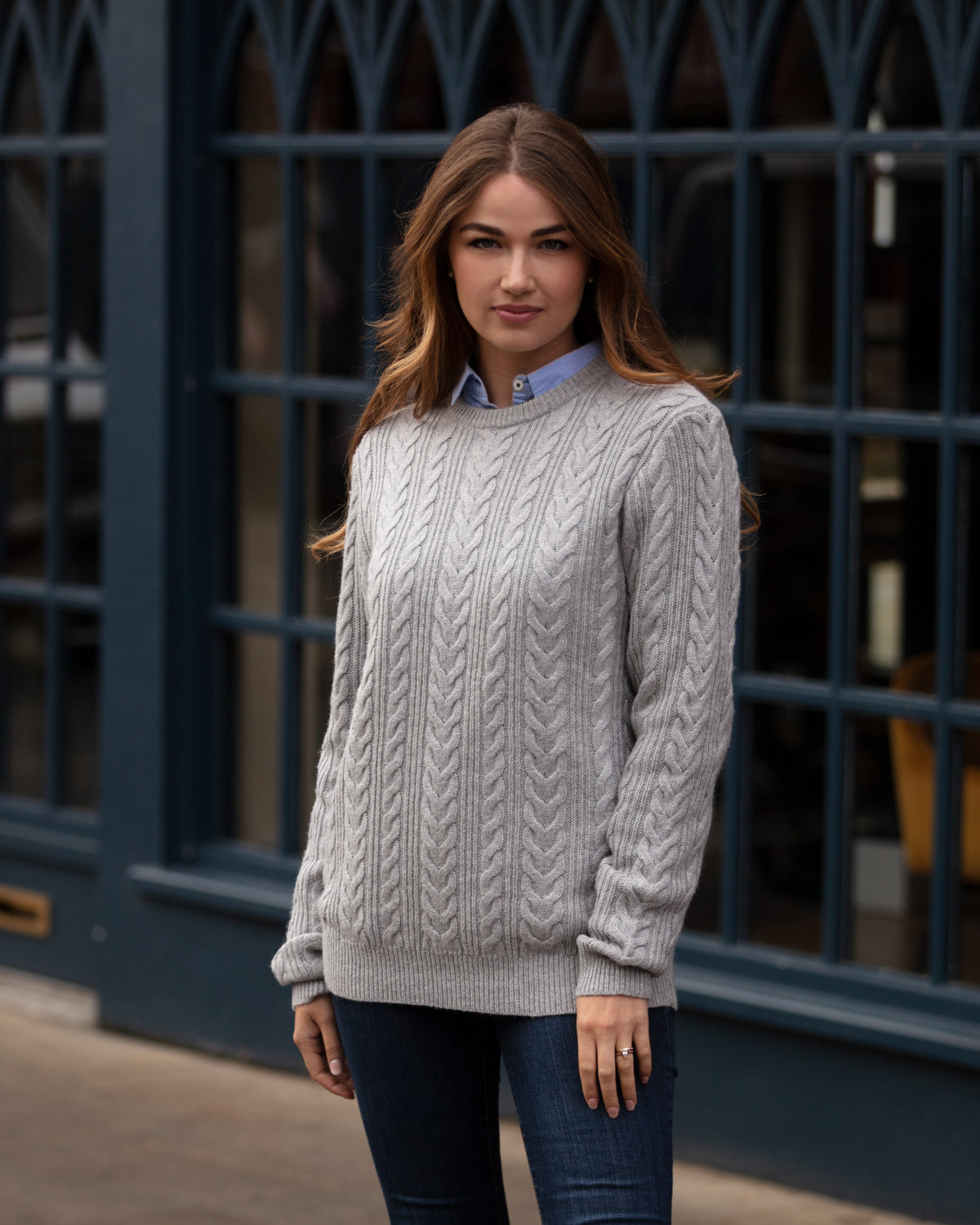 Herringbone Crew Neck Jumper - Grey
