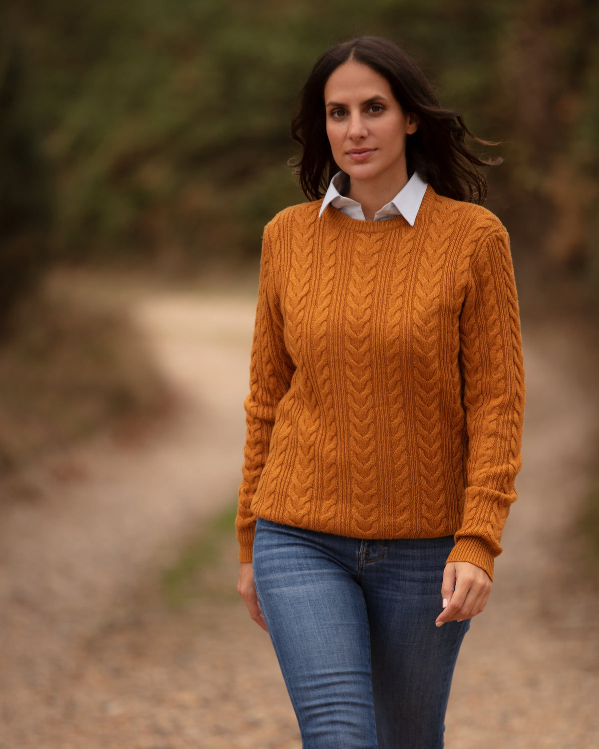 Herringbone Crew Neck Jumper - Mustard