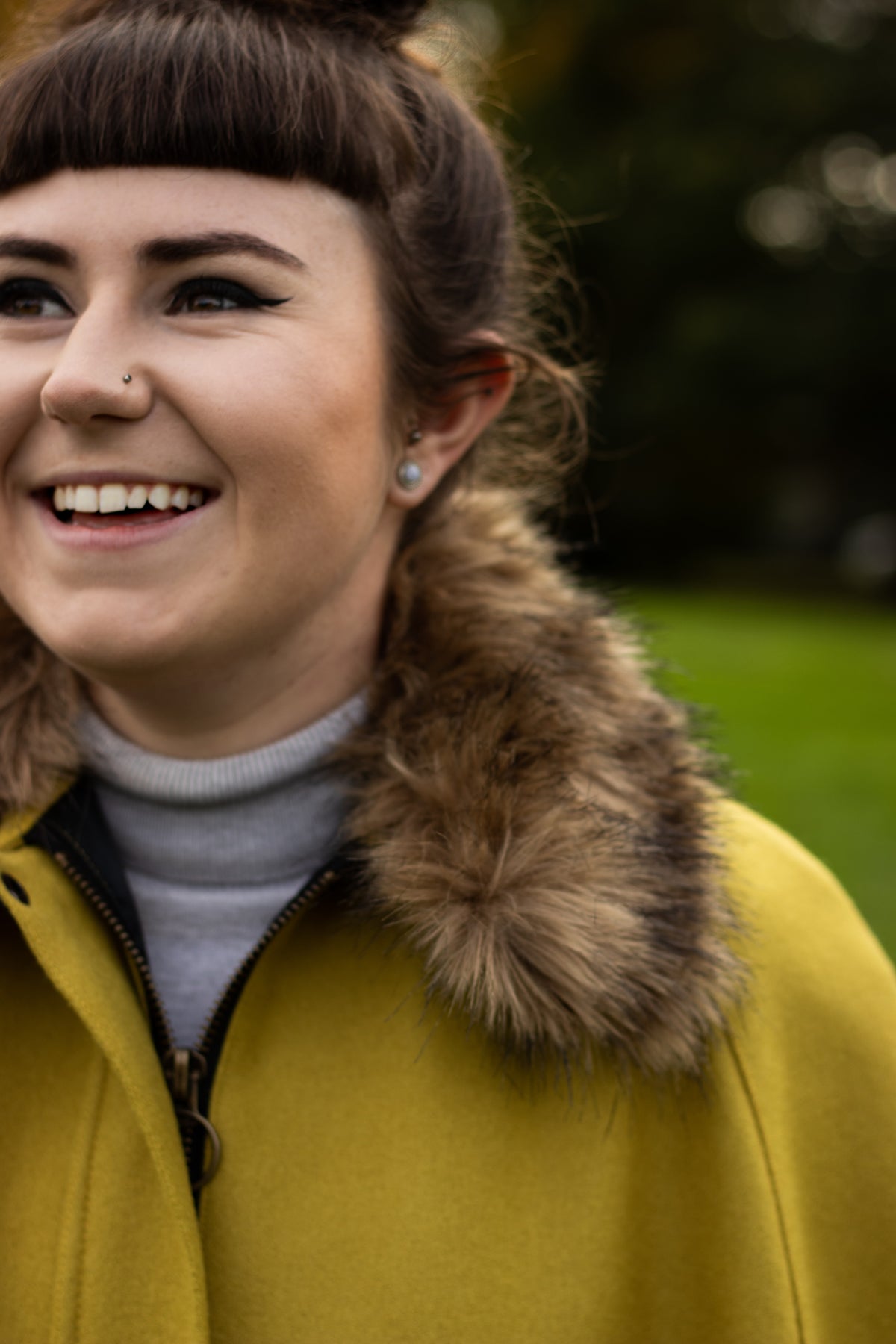 Newbury Tweed Cape with Faux Fur Collar - Ochre Yellow - John Partridge & Co