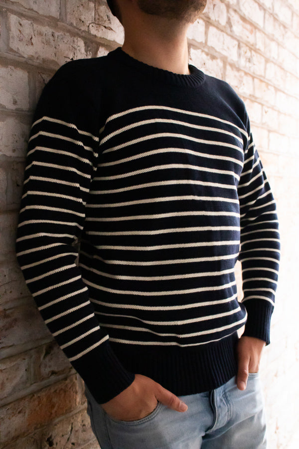 Breton Stripe Sweatshirt - Navy - John Partridge & Co