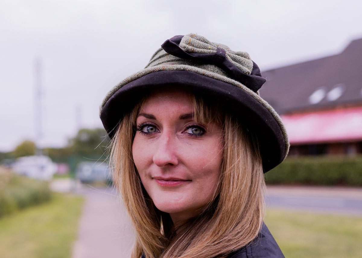 Ladies Bow Hat - Green Tweed - John Partridge & Co