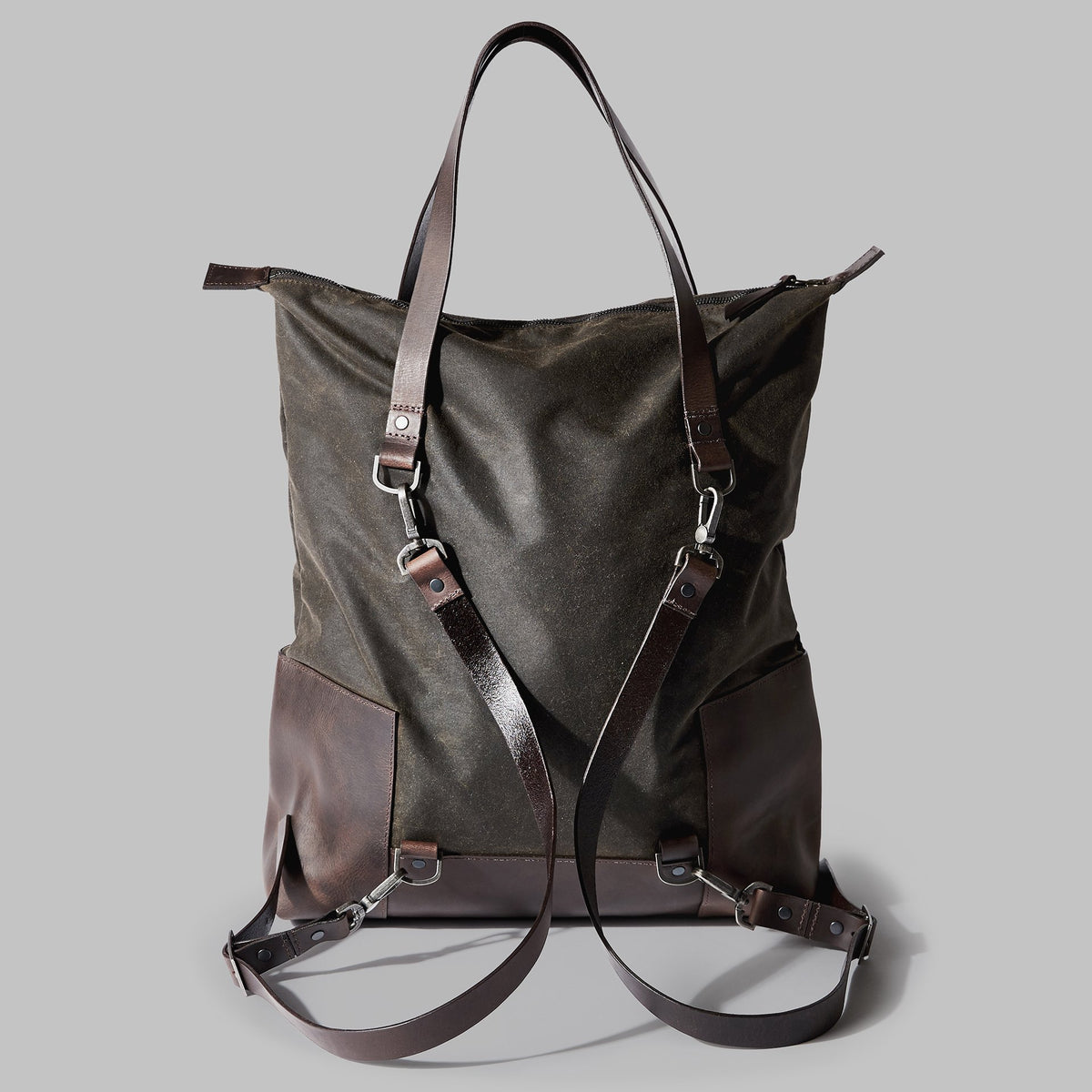 Drayton Olive Waxed Cotton Rucksack Tote - John Partridge & Co