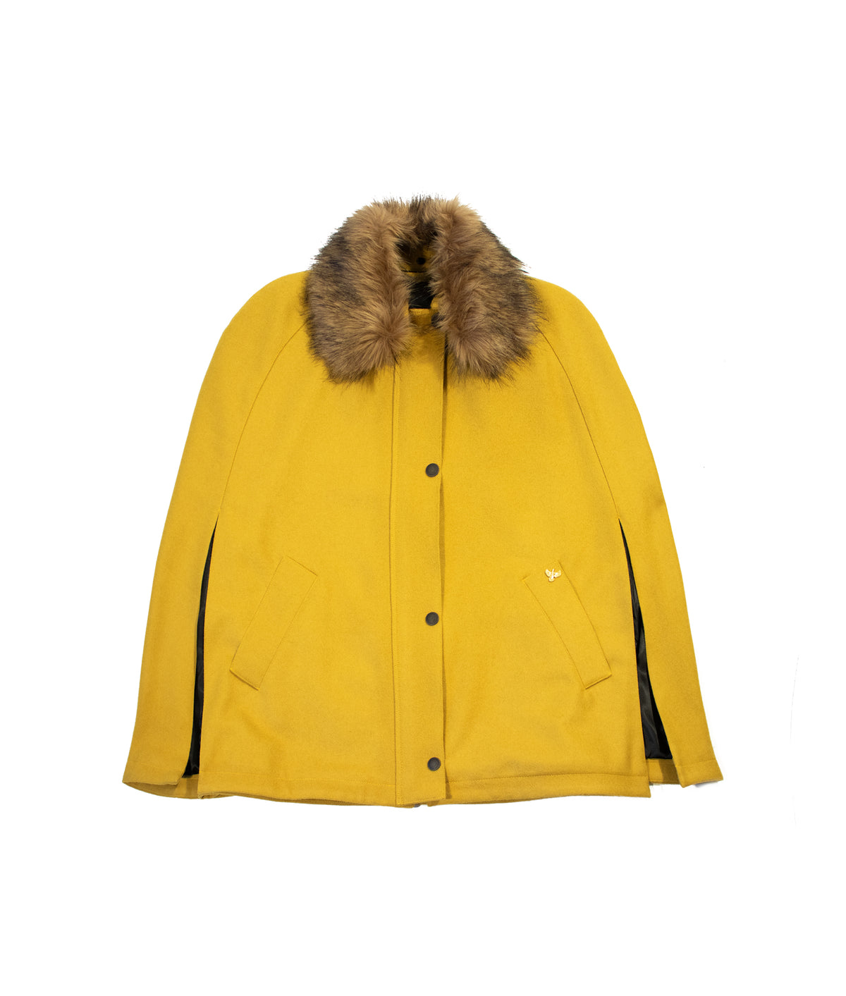 Newbury Tweed Cape with Faux Fur Collar - Ochre Yellow - John Partridge & Co