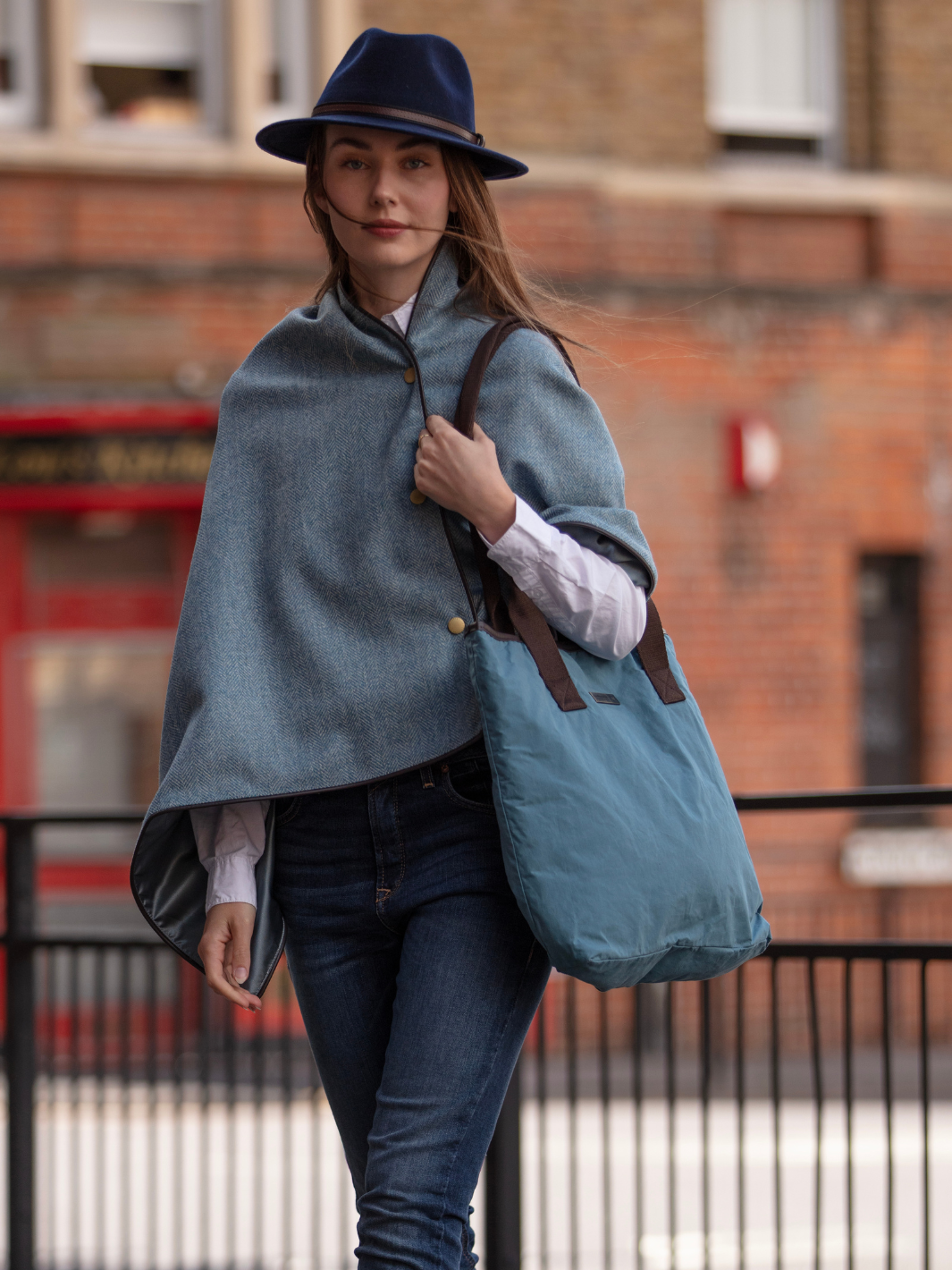 Tweed Shawl - Blue Herringbone