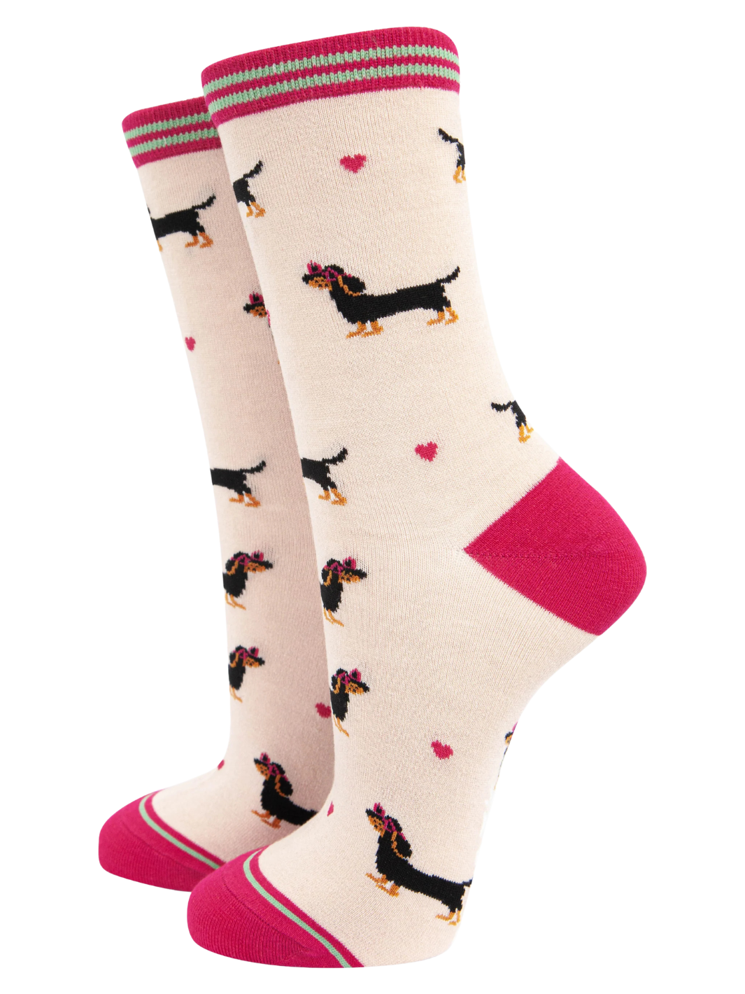 Sausage Dog Sock  | Bamboo ankle socks with colourful sausage dog and heart design