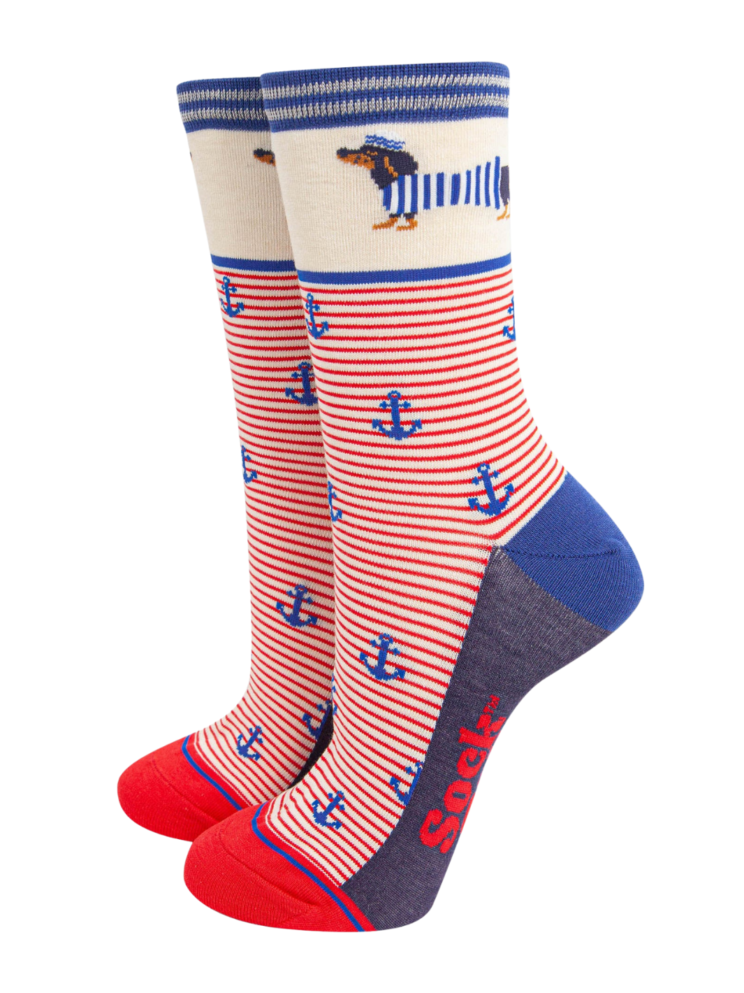 Sausage Dog Sock  | Bamboo ankle socks with colourful  sausage dog and anchor prints