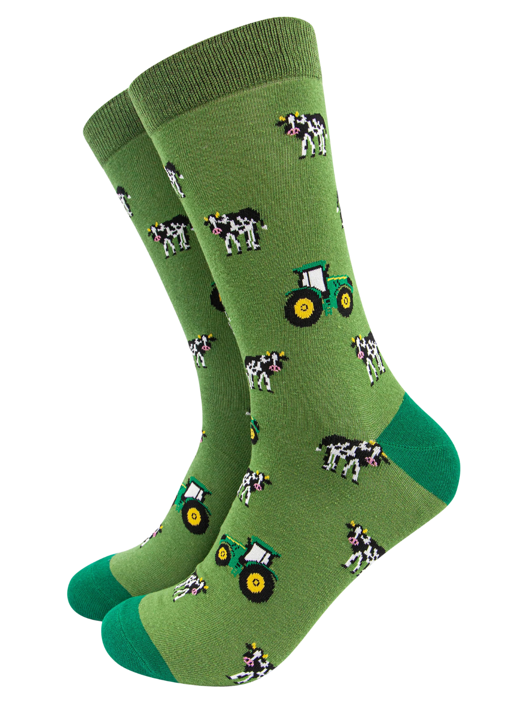 Farm Vehicle Sock | Mens bamboo socks with cow and tractor design