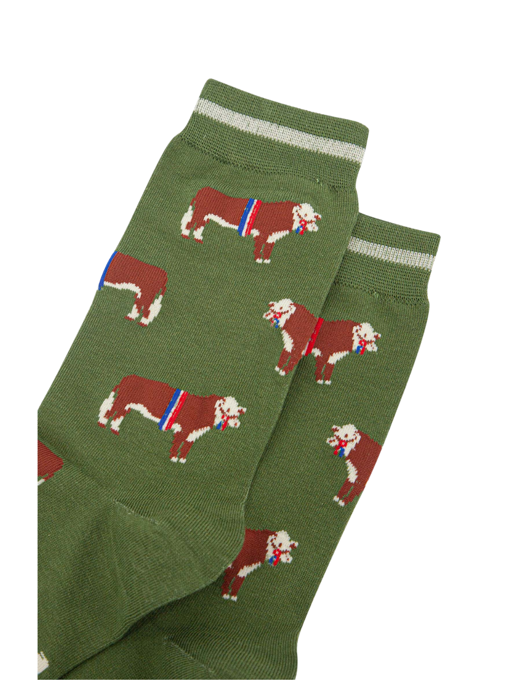 Hereford Bull Socks | Soft bamboo socks with countryside cattle design and striped cuff