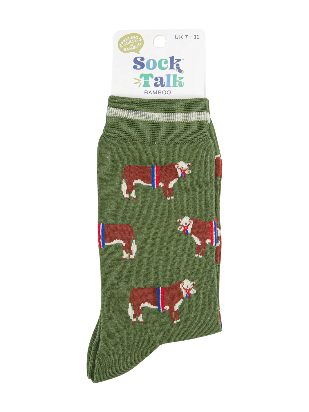 Hereford Bull Socks | Breathable bamboo socks with farm animal print and classic striped cuff