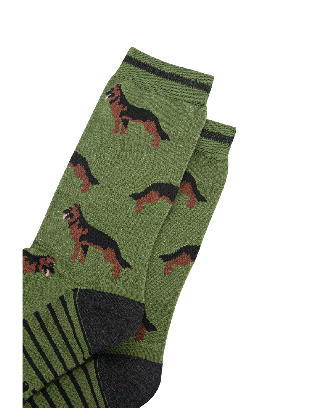 German Shepherd Socks | Bamboo socks with German Shepherd print and comfortable striped cuff