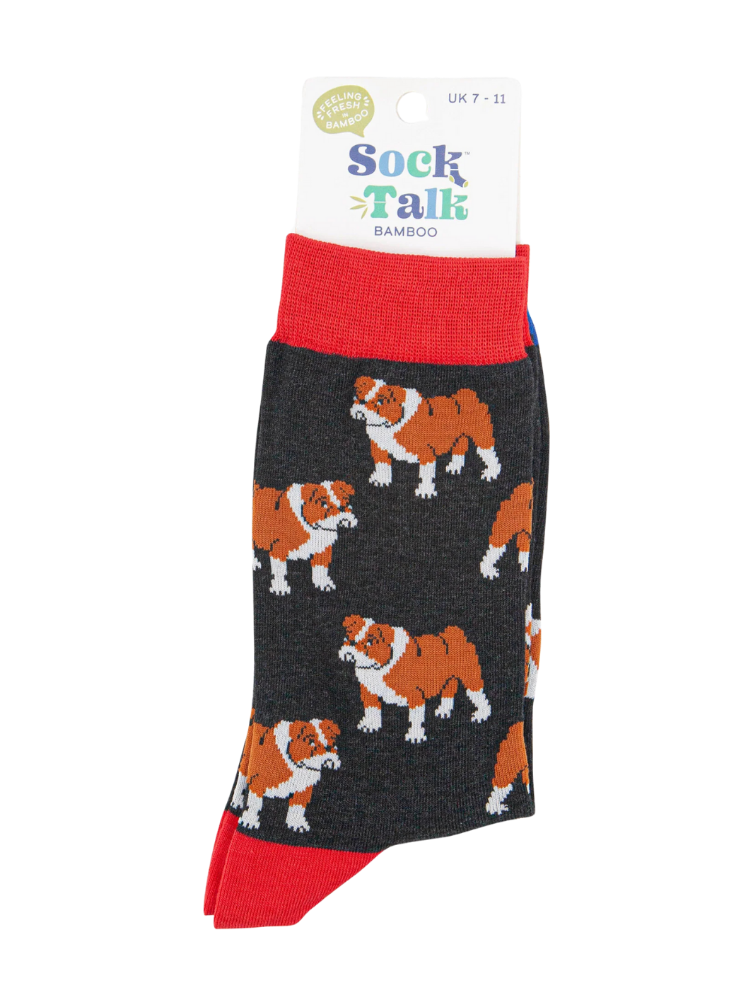 Bulldog Socks | Bamboo socks with bulldog print and comfortable striped cuff