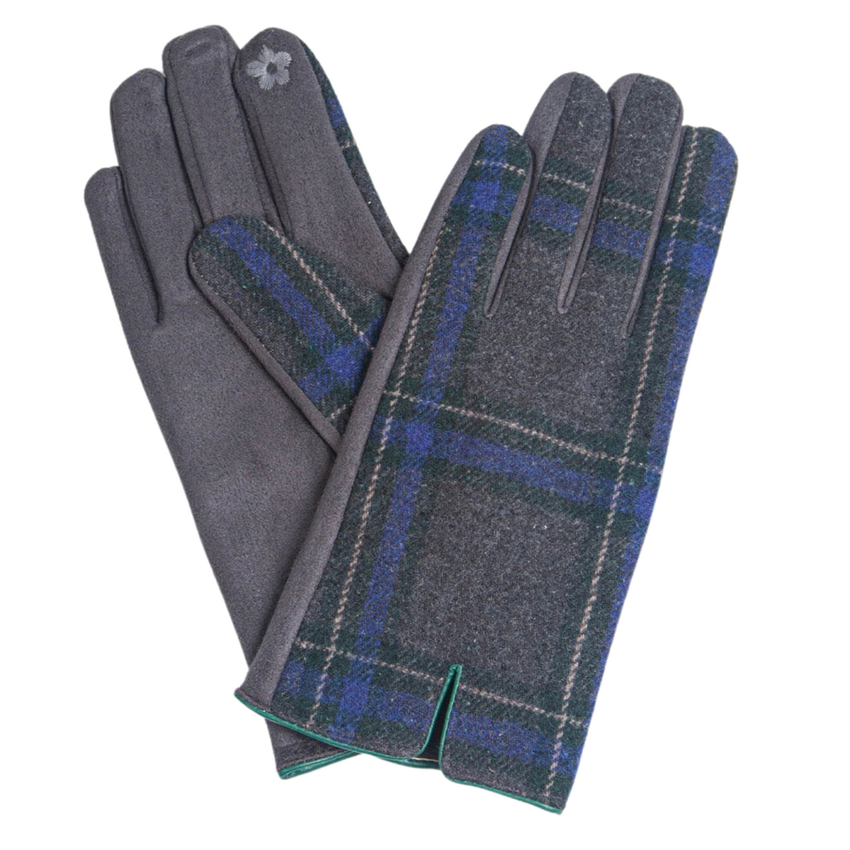 Gloves - Grey Blue Tartan