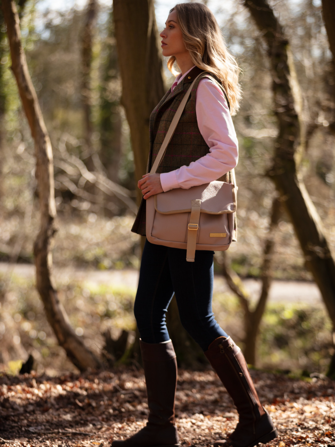 Pink PVC Vegan Leather Cartridge Satchel Bag with Cream Strap and Buckle