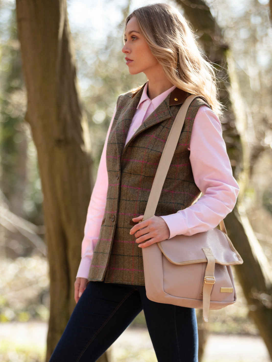 Pink PVC Vegan Leather Cartridge Satchel Bag with Cream Strap and Buckle