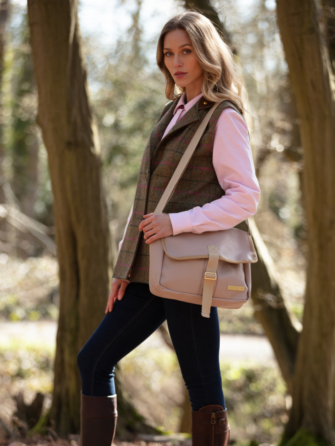 Pink PVC Vegan Leather Cartridge Satchel Bag with Cream Strap and Buckle