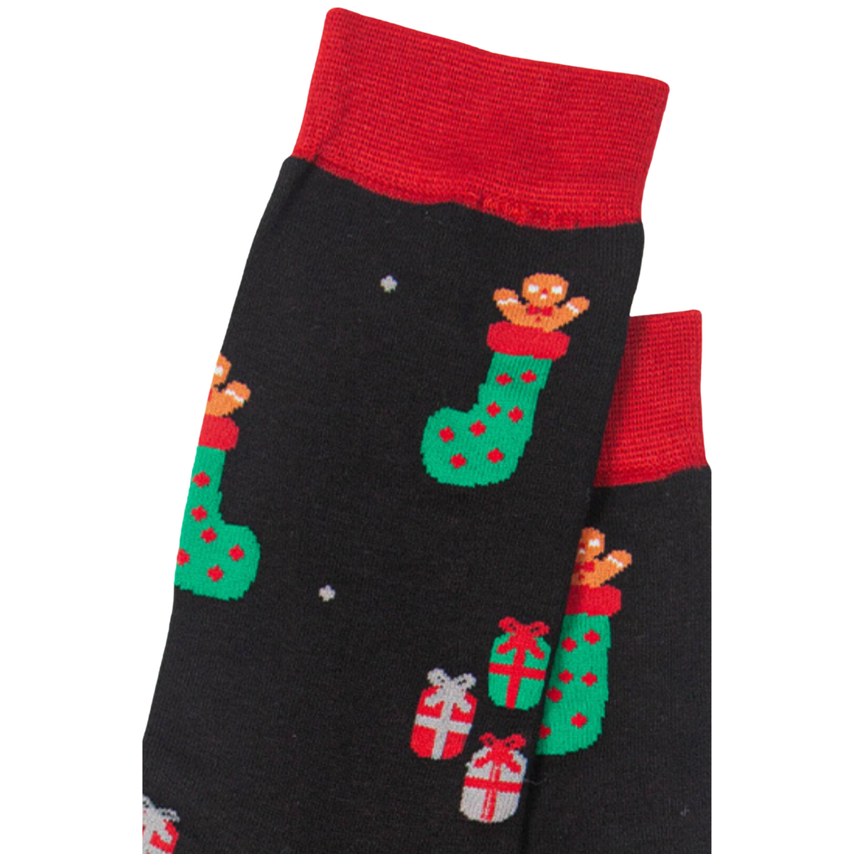 Black Red Men's Christmas Stocking Print Bamboo Socks