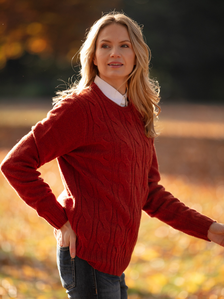 SIMPLY COUTURE Women's Oversized Cable-Knit Pullover Sweater - Casual Loose Fit Tunic (Rust, 1X)