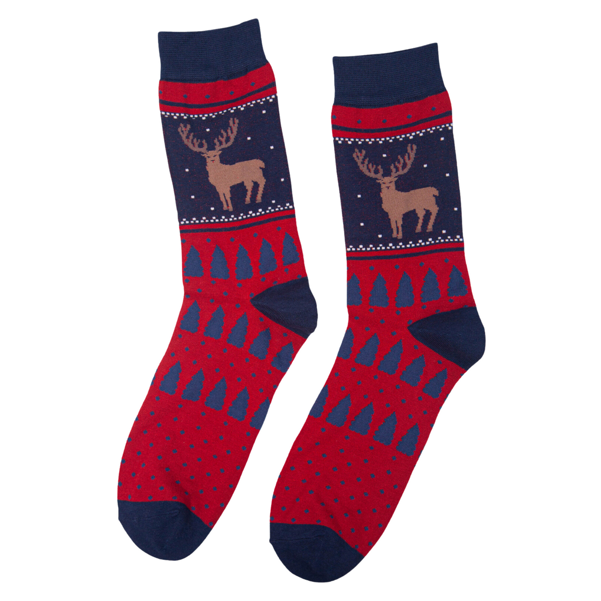 Red Men's Fair Isle and Stag Print Bamboo Print Socks